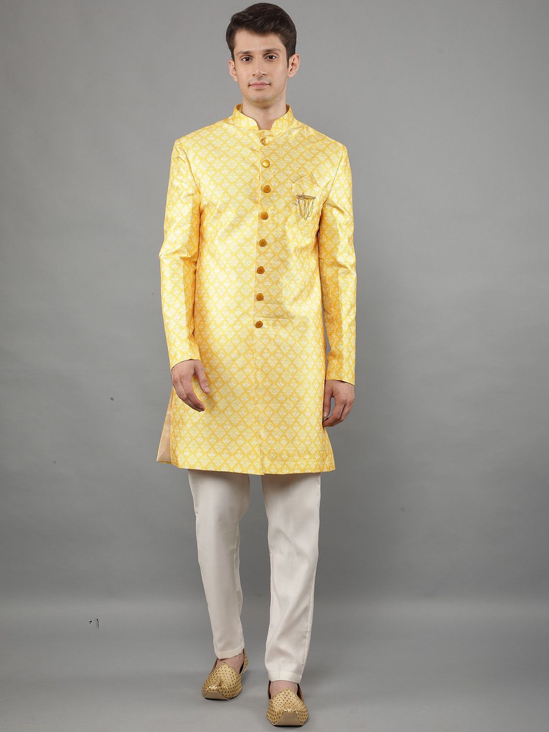 Manish Creations Printed Mandarin Collar Sherwani Set-picture-50