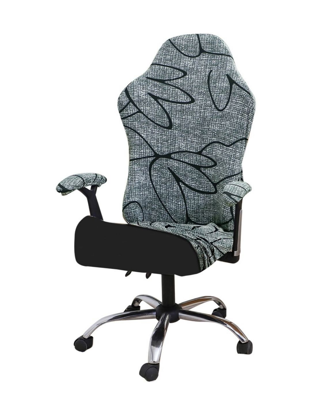 HOKIPO Grey & Black Abstract Printed Computer Rotated Gaming Chair Cover-picture-24