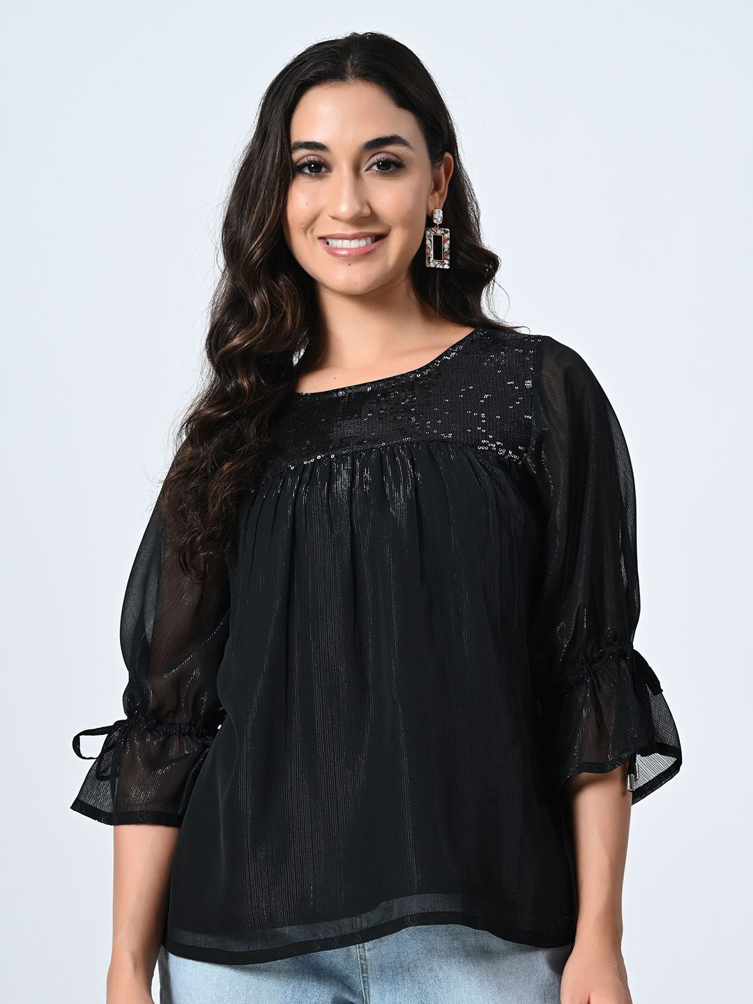 OTIRA Women Black Embellished Round Neck Party Top-picture-28
