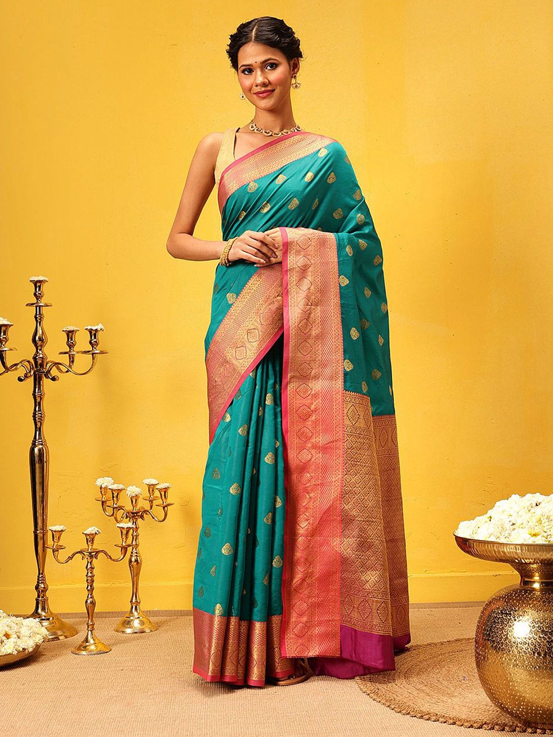 Silk Land Kanjivaram Silk Zari Woven Big Border Saree-image-13