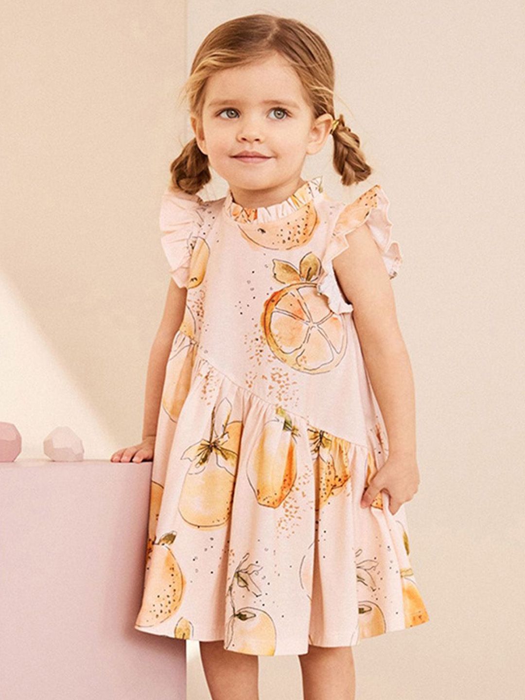 INCLUD Girls Printed Flutter Sleeve Fit & Flare Cotton Midi Dress-picture-57