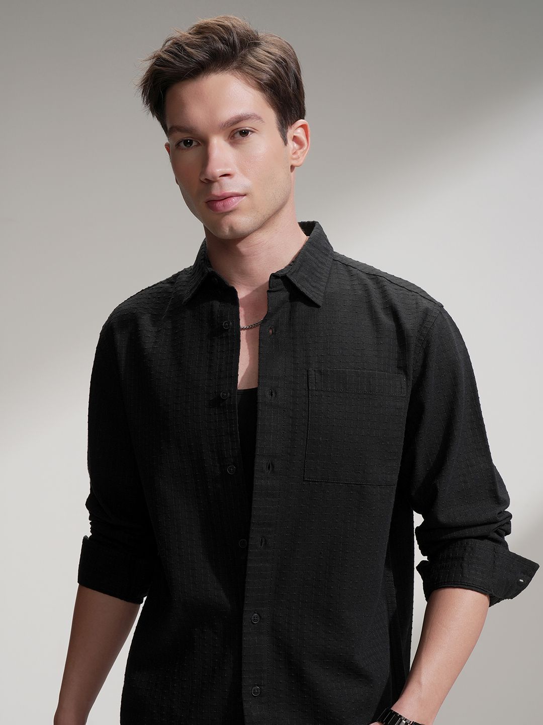 HIGHLANDER Spread Collar Long Sleeves Regular Fit Cotton Dobby Casual Shirt-picture-19