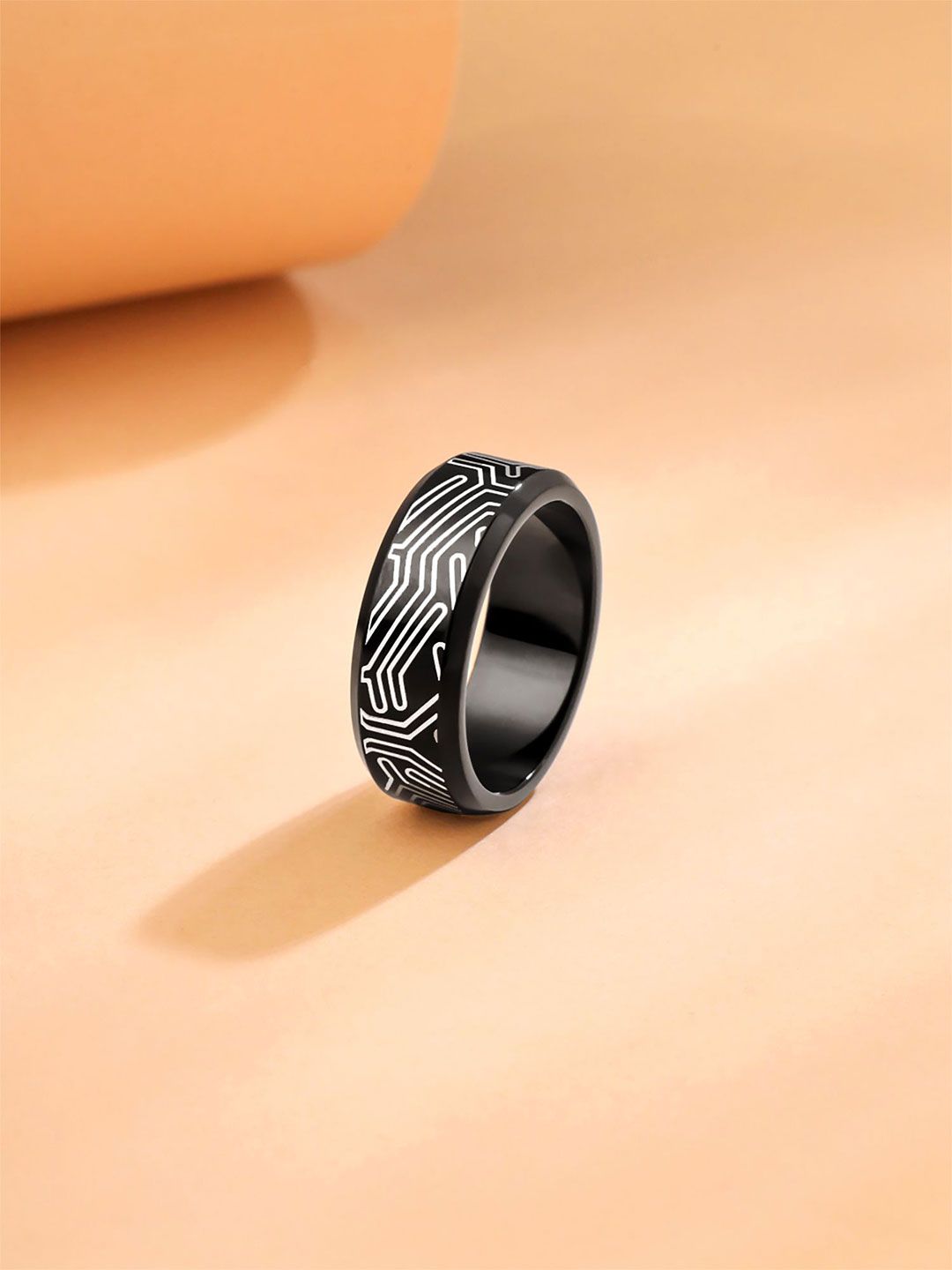 Yellow Chimes Stainless Steel Intricate Textured Details-Studded Adjustable Finger Ring-picture-29