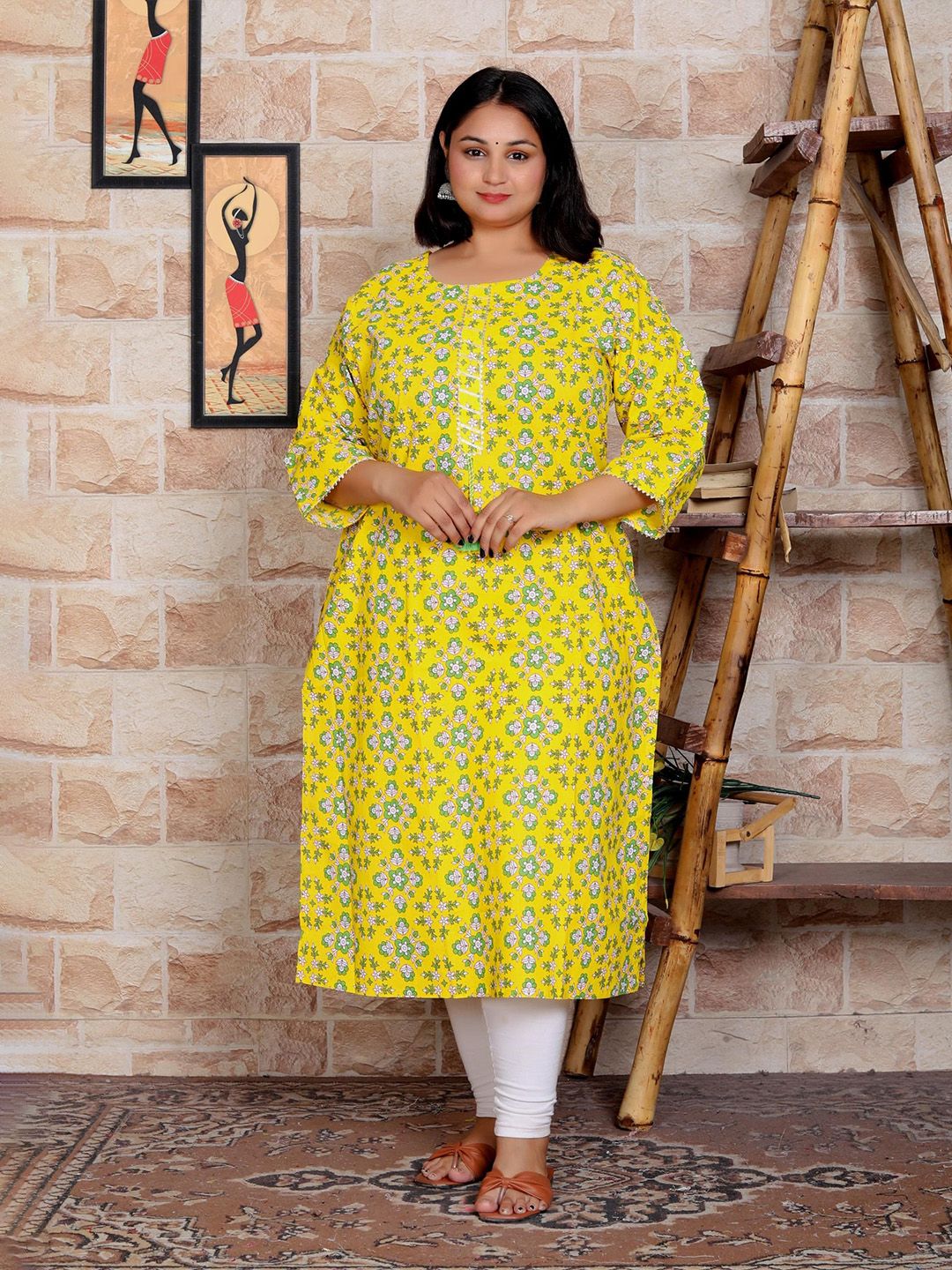 OH MI DIOS Women Plus Size Floral Printed Festive Cotton Straight Kurta-picture-10