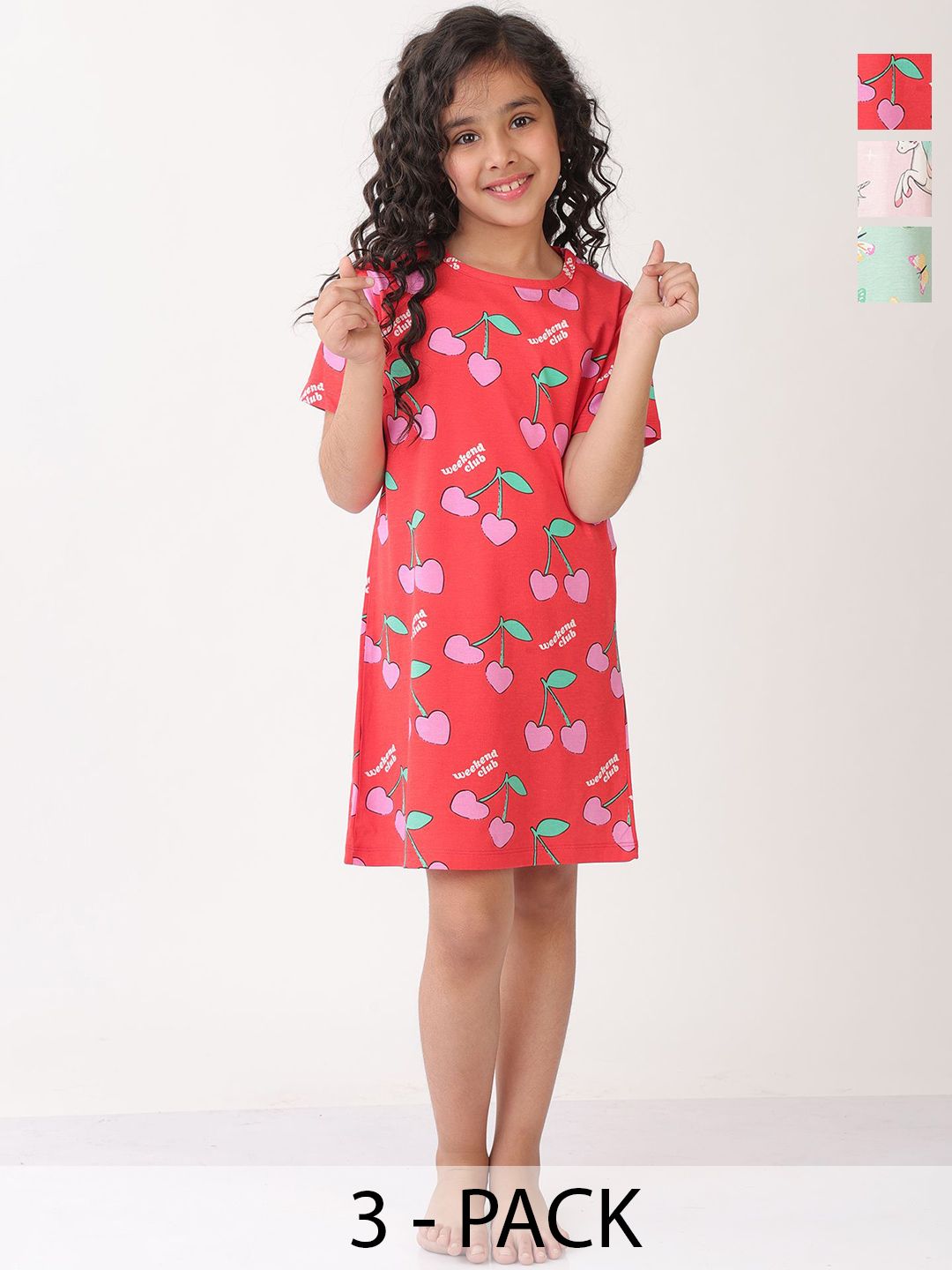 Anthrilo Girls Pack of 3 Printed Nightdress-picture-25