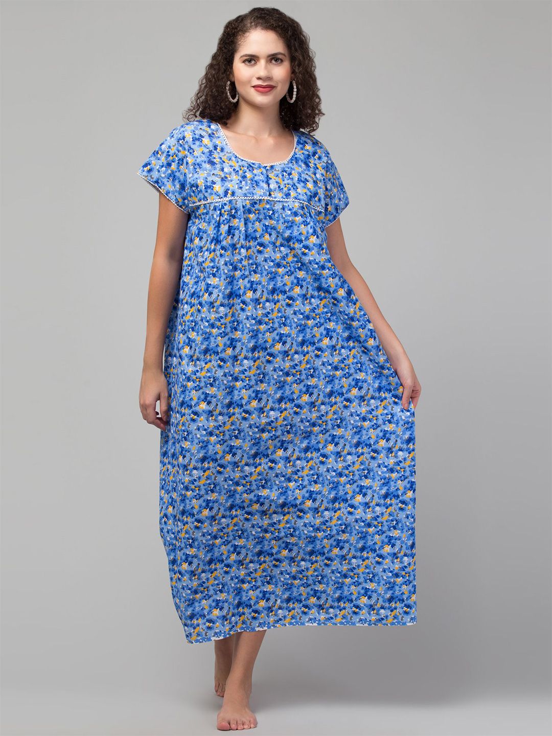 CROWN KING Women Floral Printed Short Sleeves Maxi Regular Nightdress-picture-41