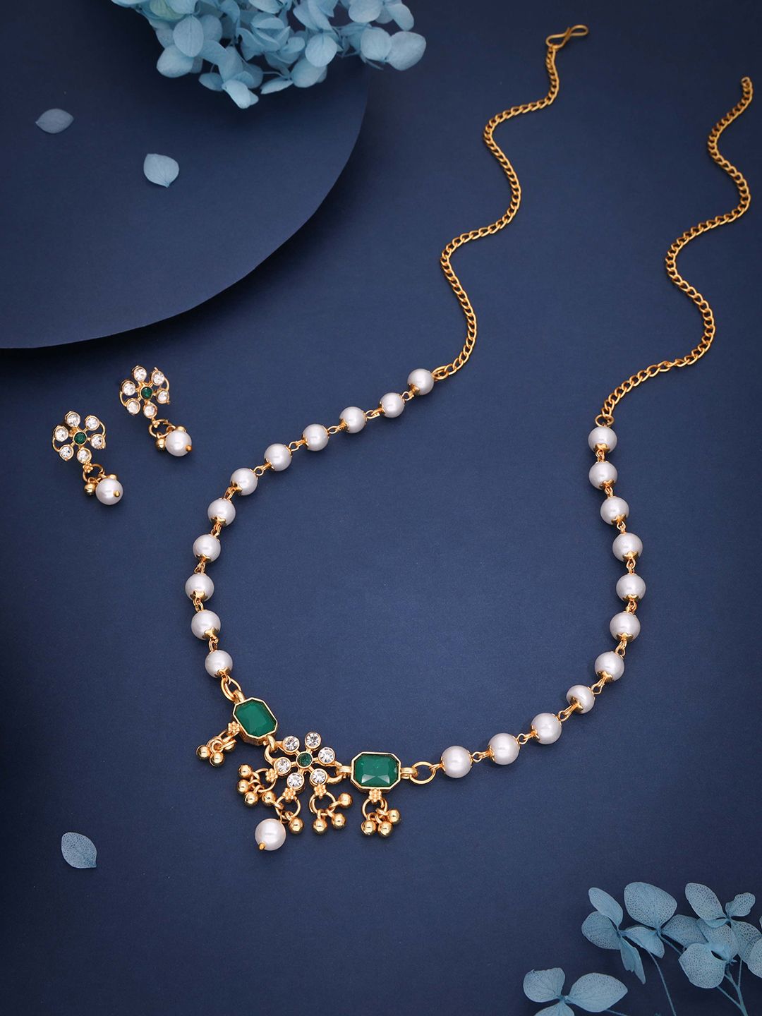 DIVASTRI Gold-Plated Stone-Studded & Beaded Jewellery Set-picture-44