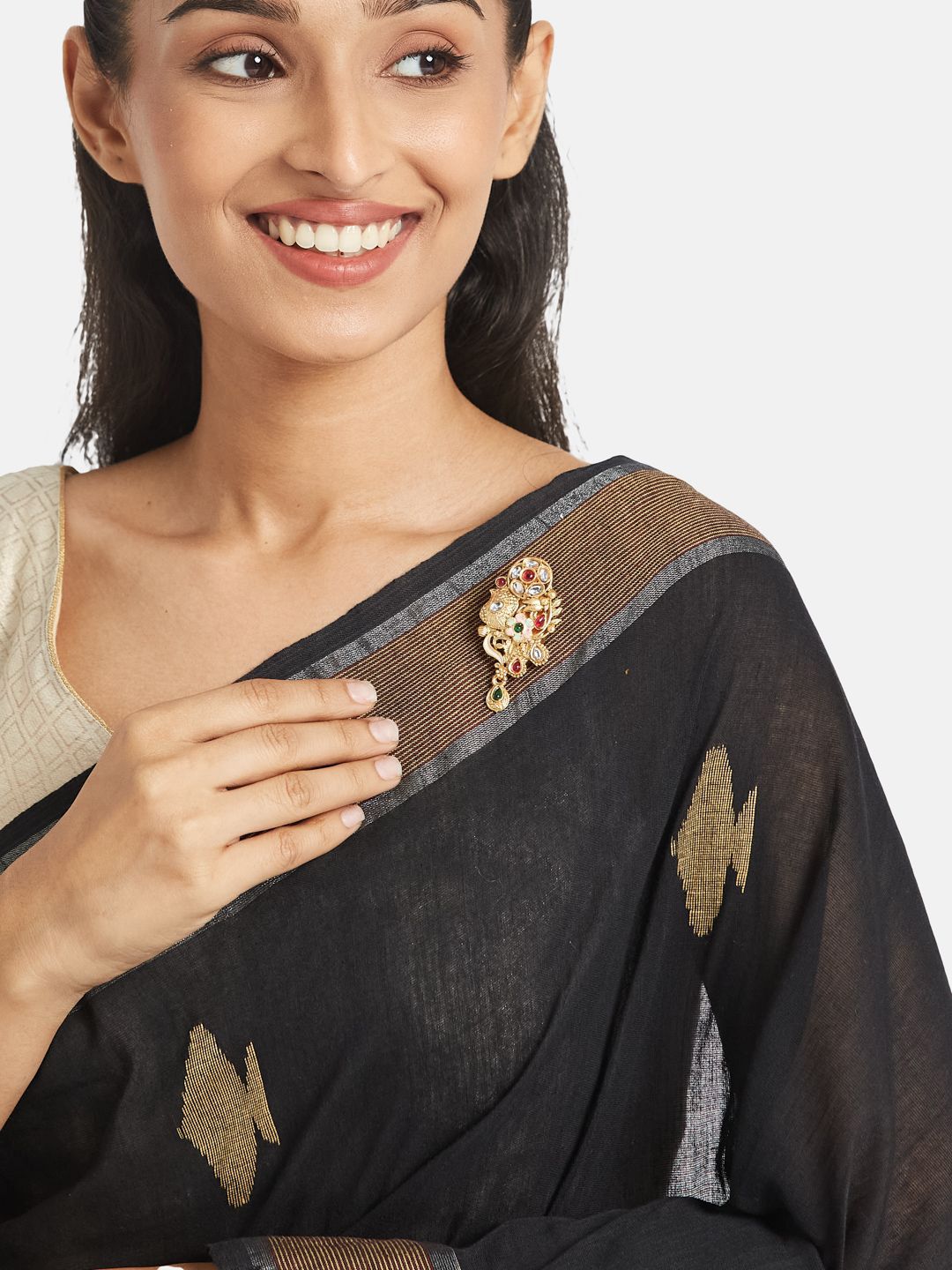 ATIBELLE Gold-Plated Kundan Studded Saree Clip