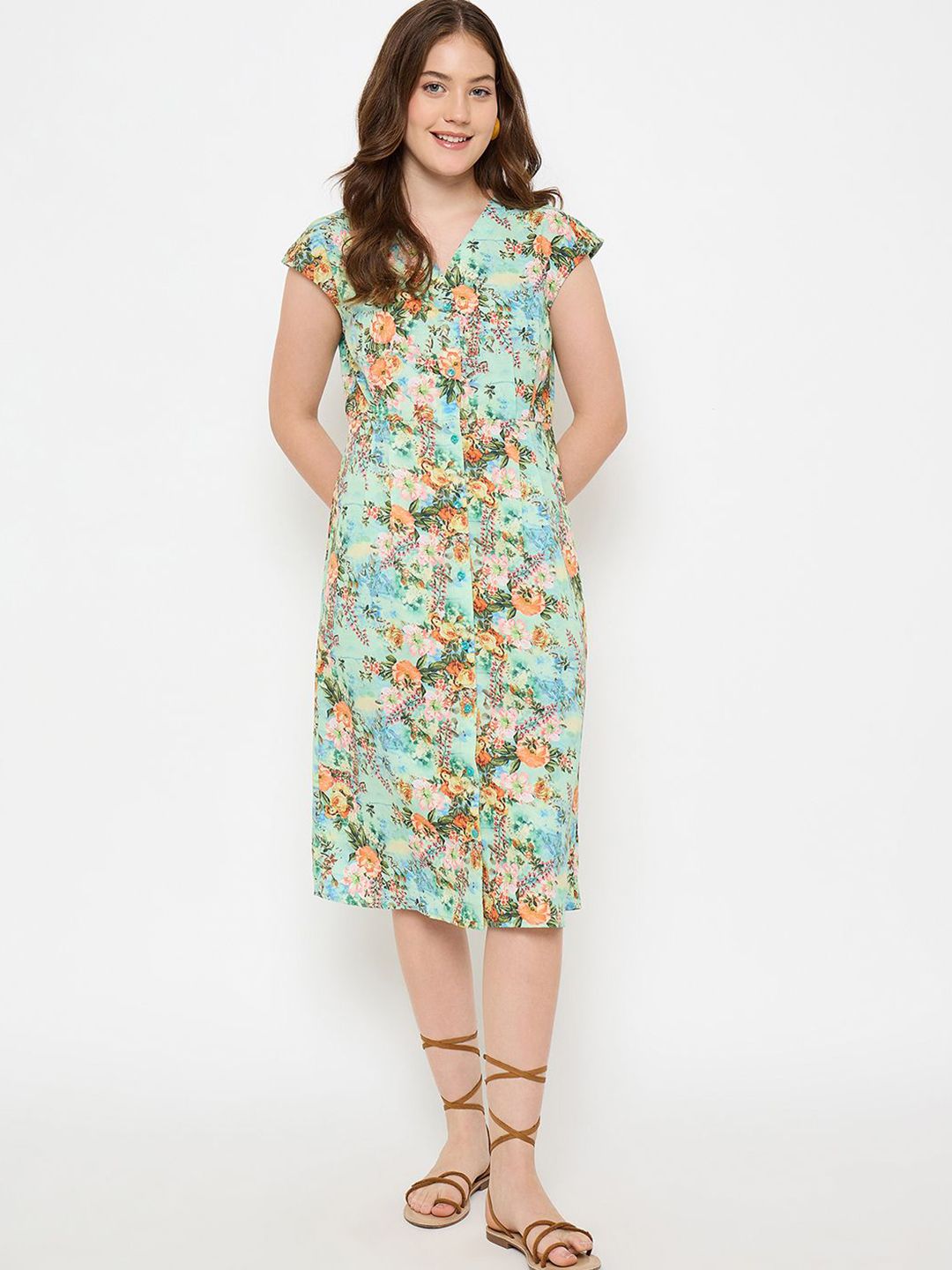 Imfashini Women Floral Printed Crepe Shirt Style Dress-picture-17