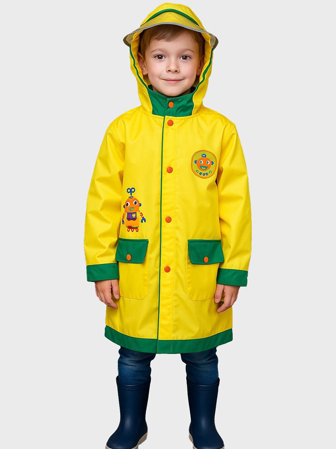 Little Surprise Box LLP Kids Yellow Robot Knee Length Raincoat-picture-27