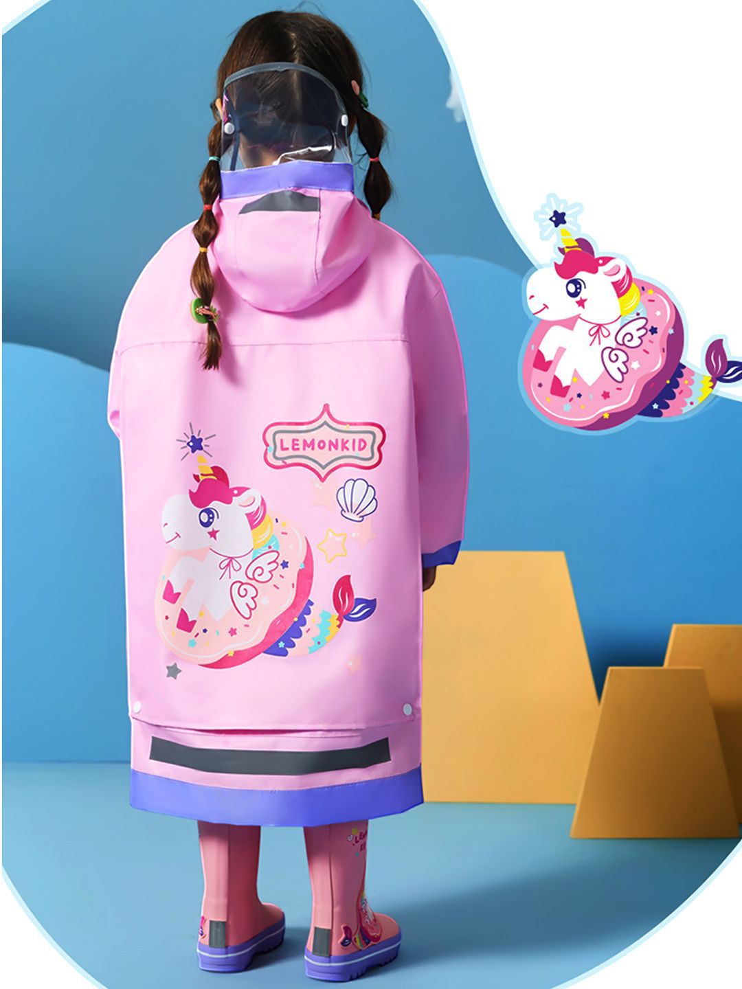 Little Surprise Box LLP Kids Pink Donut Unicorn Knee Length Raincoat-picture-20