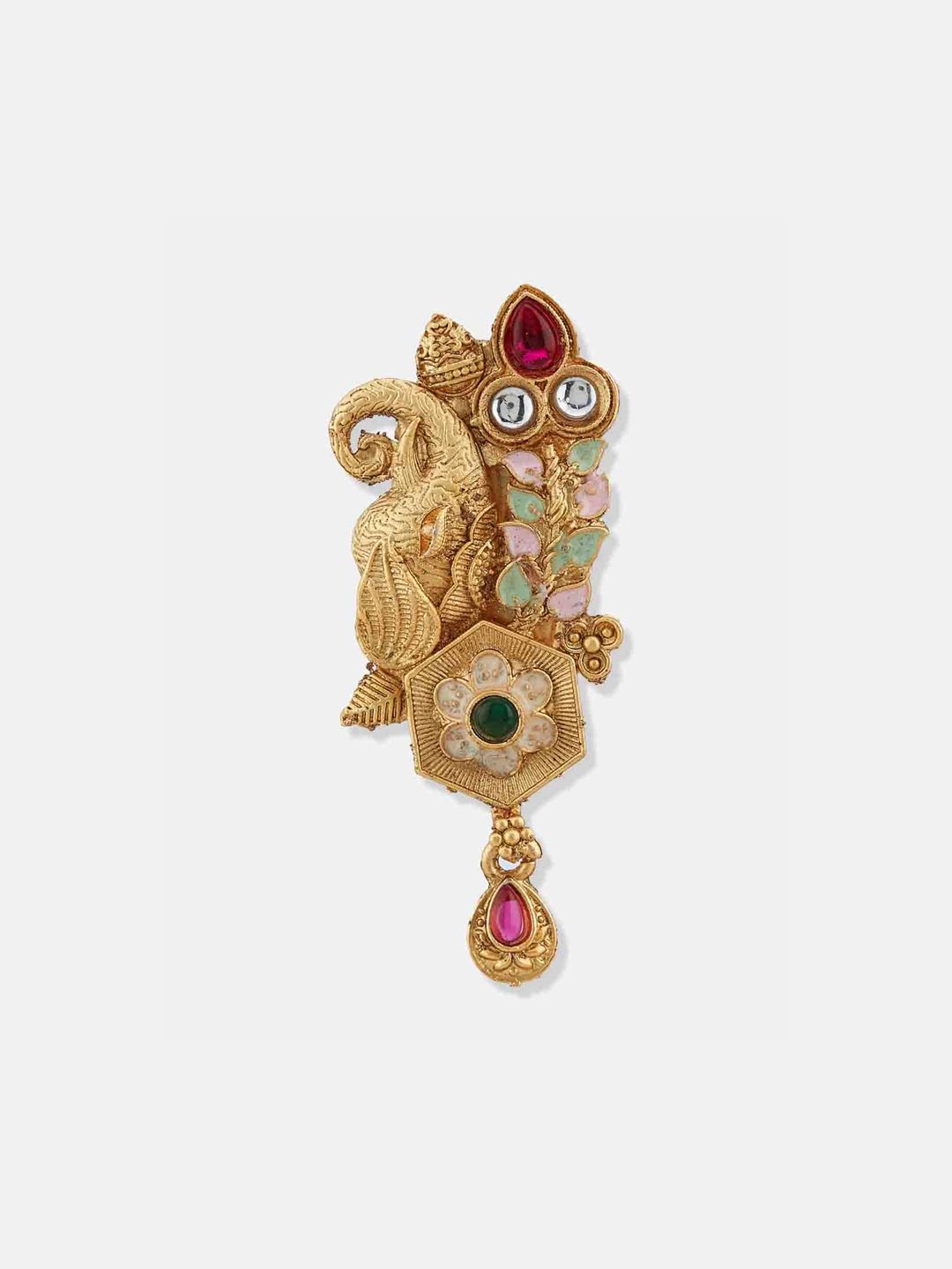ATIBELLE Gold Plated Artificial Stone Studded Meenakari Brooch