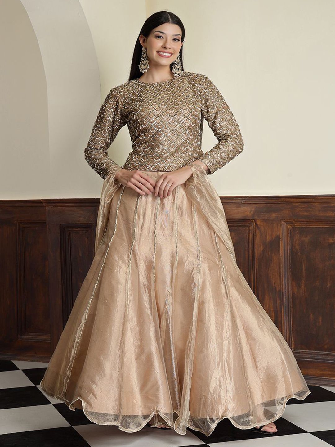 MILU MADAN Embroidered Tissue Ready to Wear Lehenga & Blouse With Dupatta-image-17