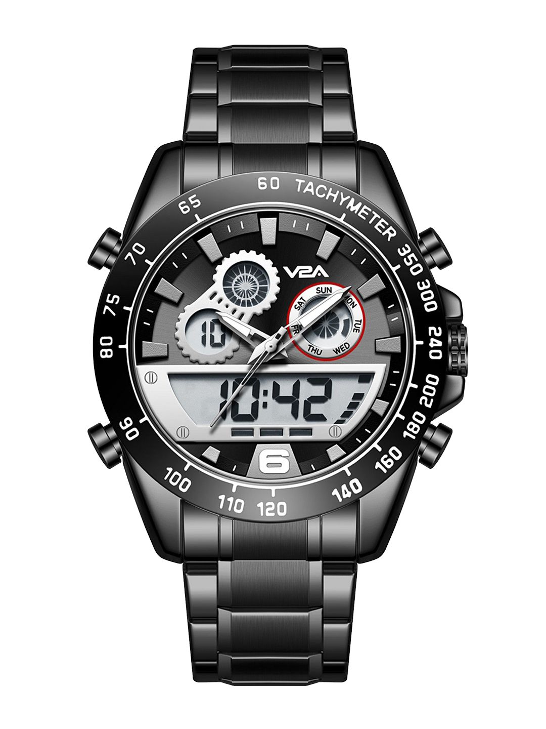 V2A Men Dial & Bracelet Style Straps Analogue and Digital Watch V2A-JF-2106-Blk-Blk-0-image-41