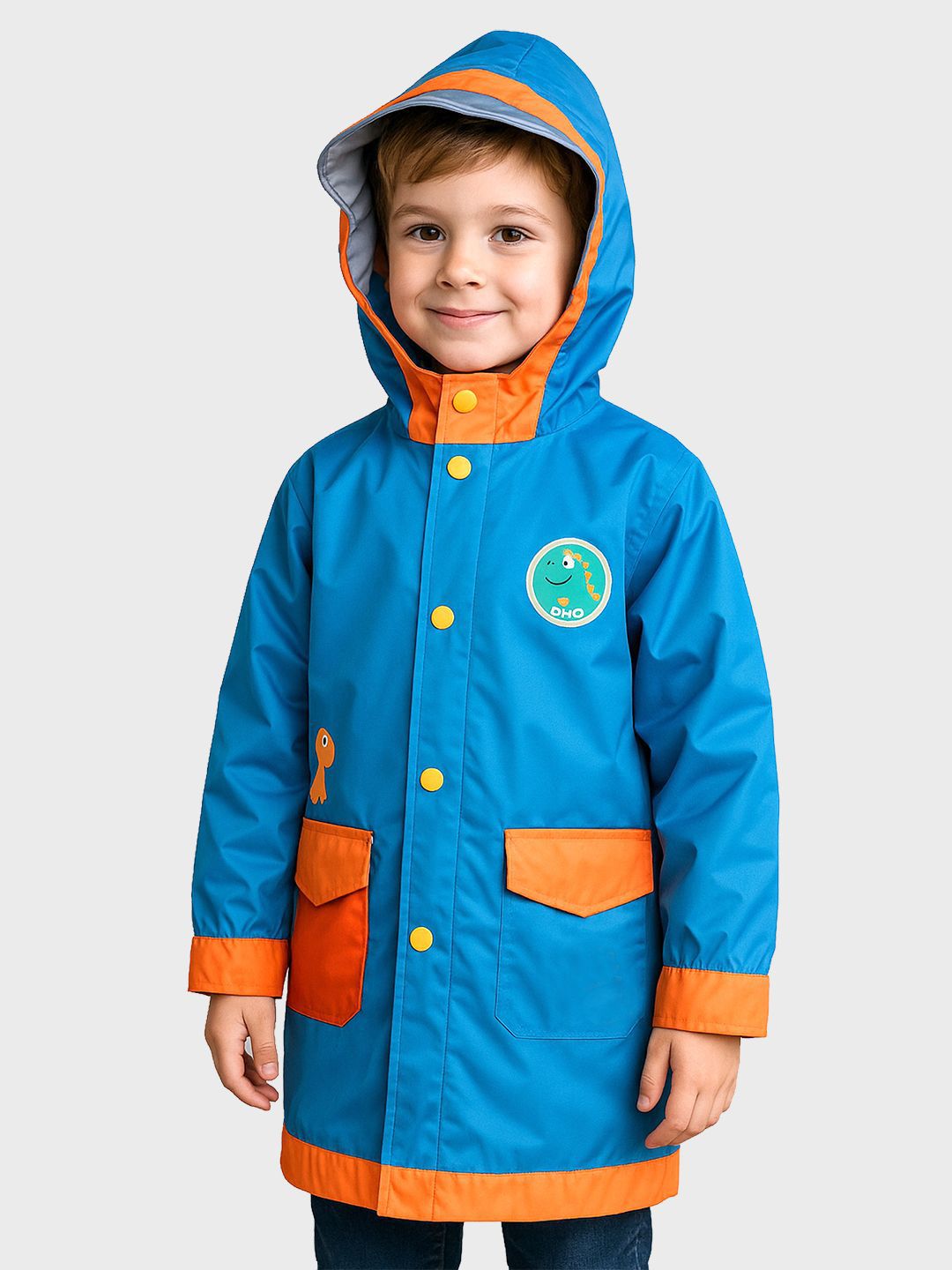 Little Surprise Box LLP Kids Blue Orange Dino Digger Knee Length Raincoat-picture-21