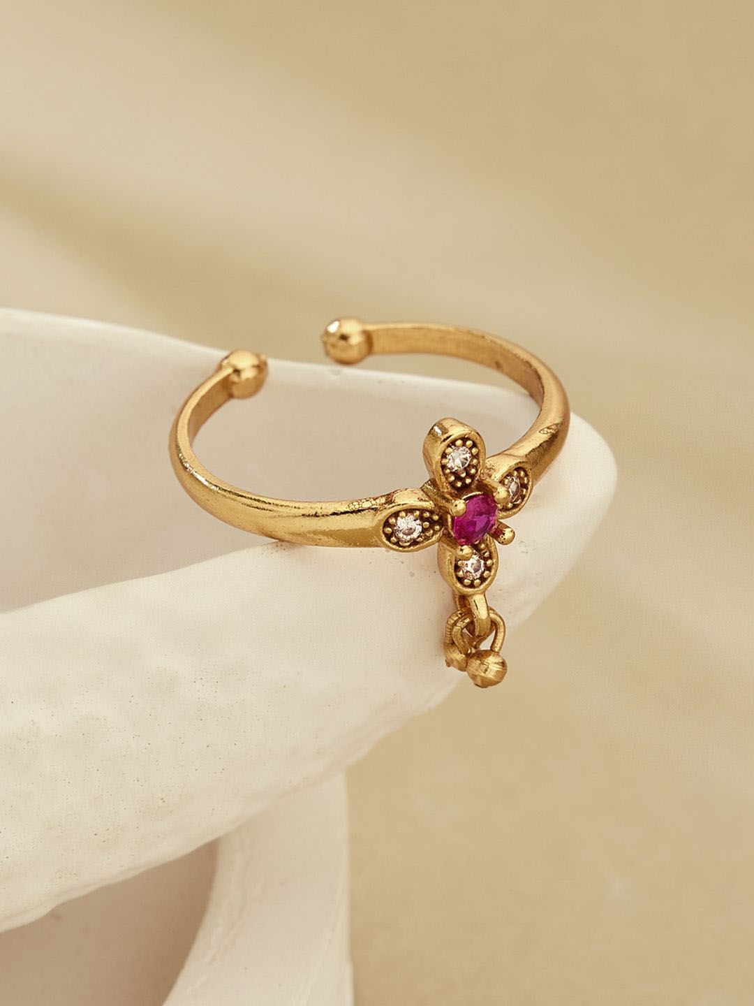ATIBELLE Gold Plated Stone studded Adjustable Finger Ring
