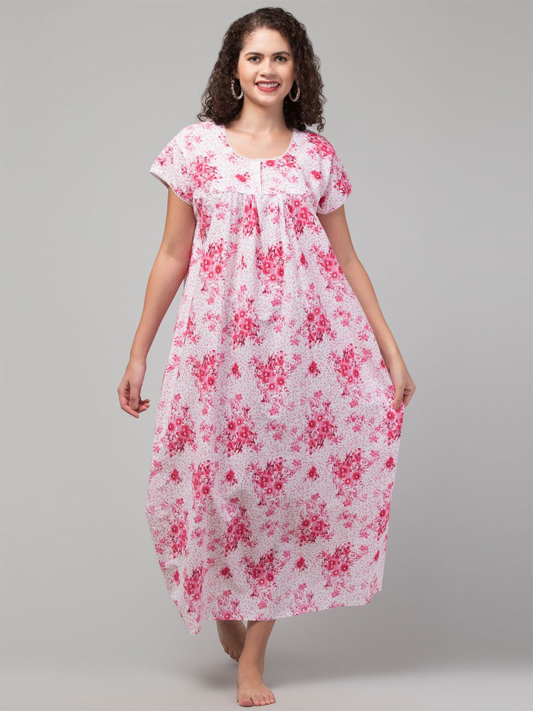 CROWN KING Floral Print Pure Cotton Maxi Nightdress-picture-34