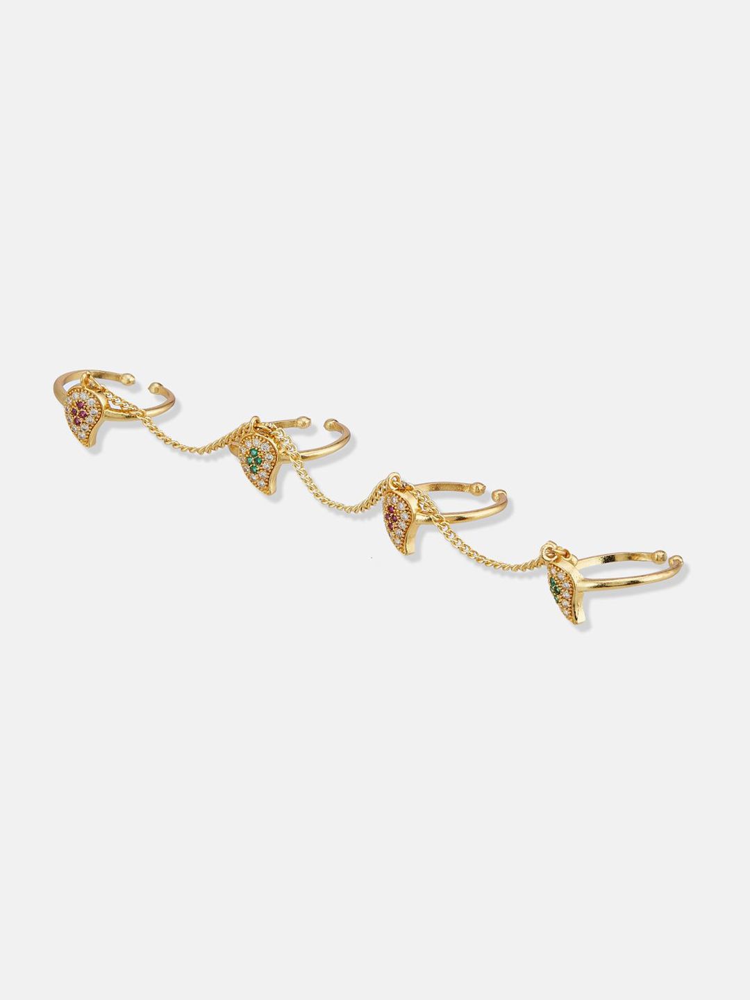 ATIBELLE Set Of 4 Gold-Plating Stone Studded Fusion Ring