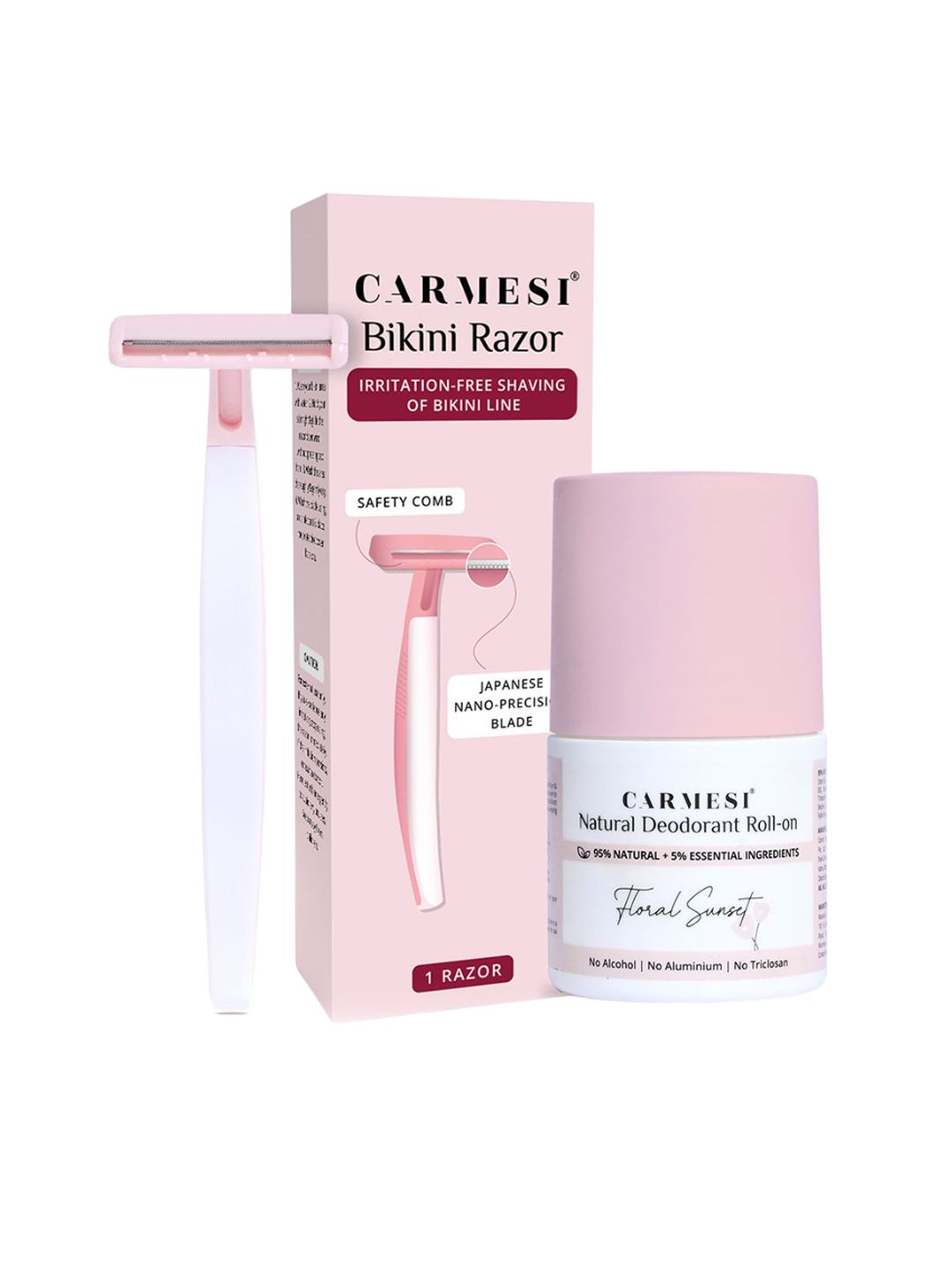 Carmesi Set of 2 Bikini Razor & Underarm Roll On Deodorant for Women - Floral Sunset-image-31