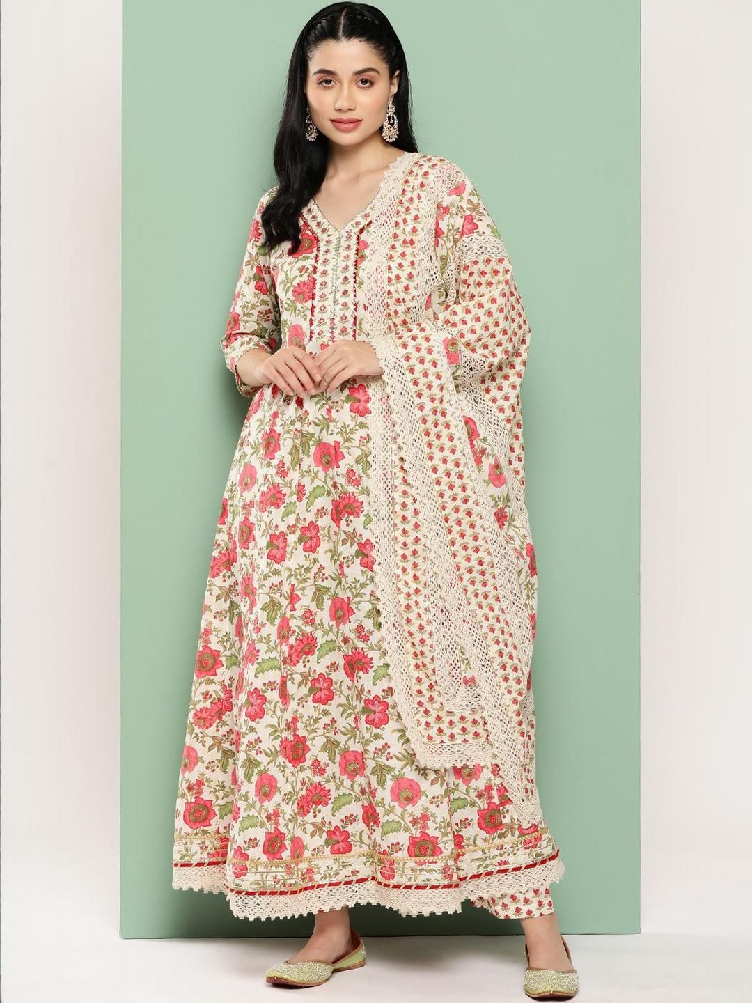 KALINI Women Floral Embroidered Regular Pure Cotton Kurta with Trousers & With Dupatta-picture-47