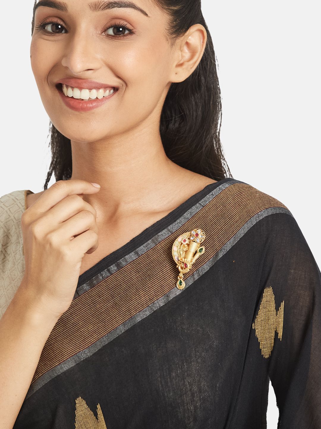 ATIBELLE Gold-Plated Kundan Studded Saree Clip