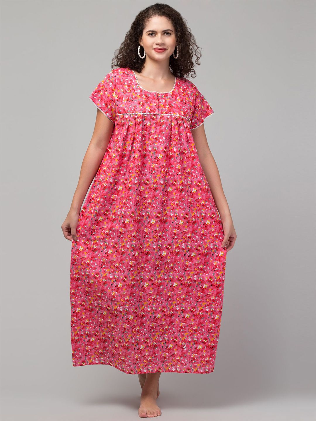CROWN KING Floral Printed Pure Cotton Maxi Nightdress-picture-50
