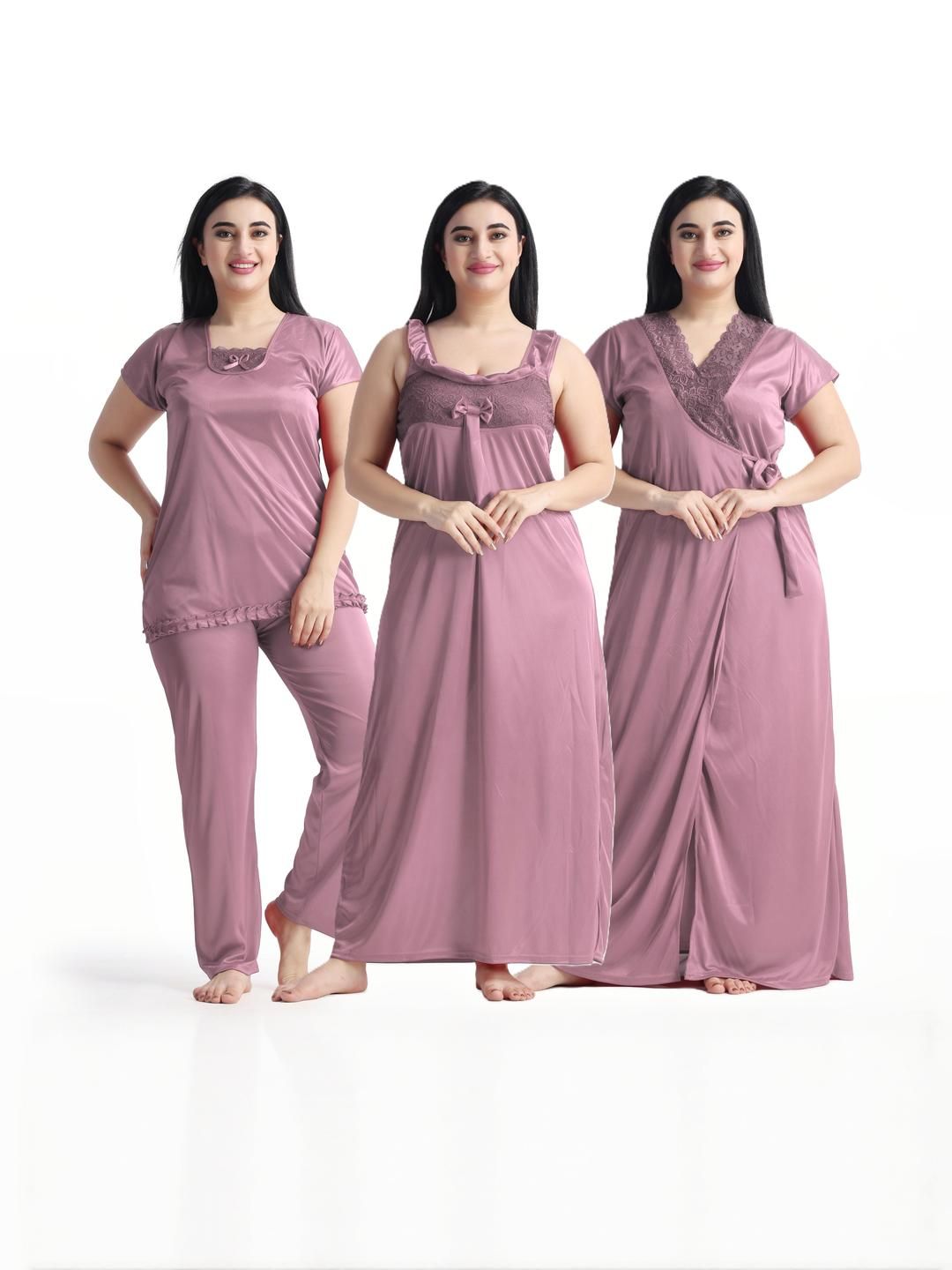 NIGHT KEYS Women Red Satin Nightdress-image-47