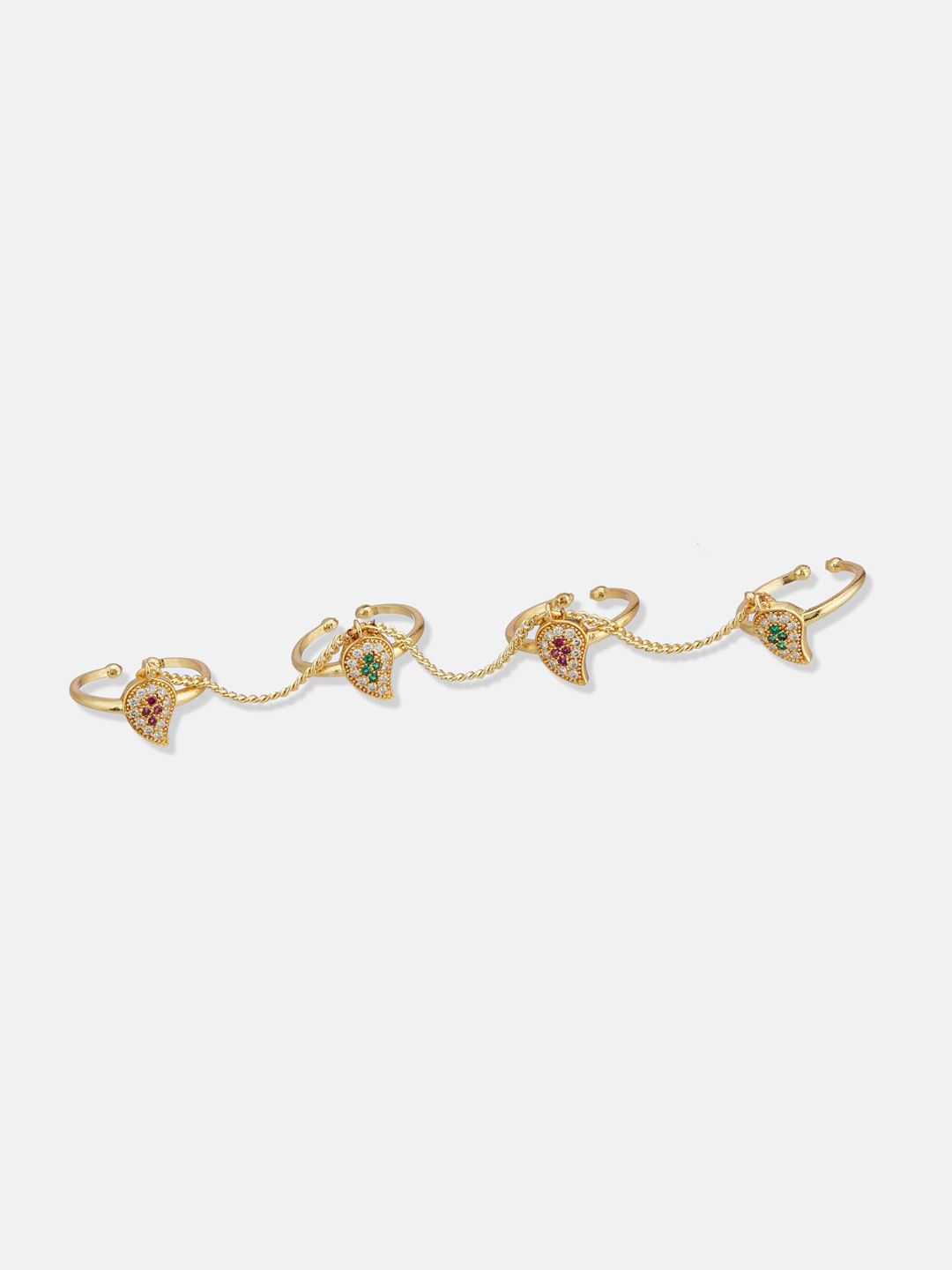 ATIBELLE Set Of 4 Gold-Plating Stone Studded Fusion Ring