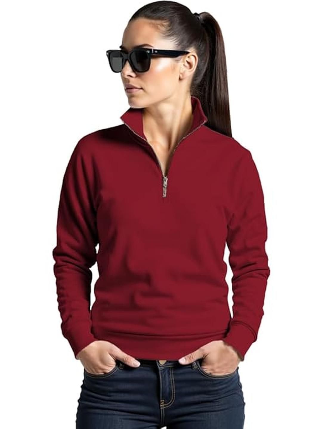 Imsa Moda Women Solid Fleece Half Zip Sweatshirt-picture-18