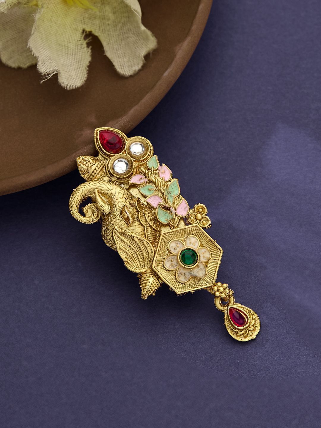 ATIBELLE Gold Plated Artificial Stone Studded Meenakari Brooch
