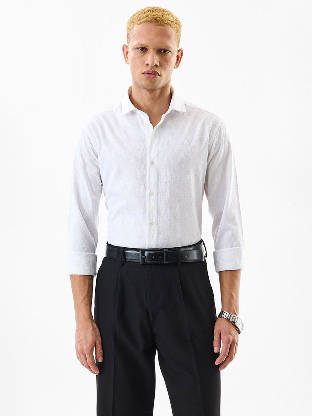 Snitch Textured Slim Fit Formal Shirt-picture-24