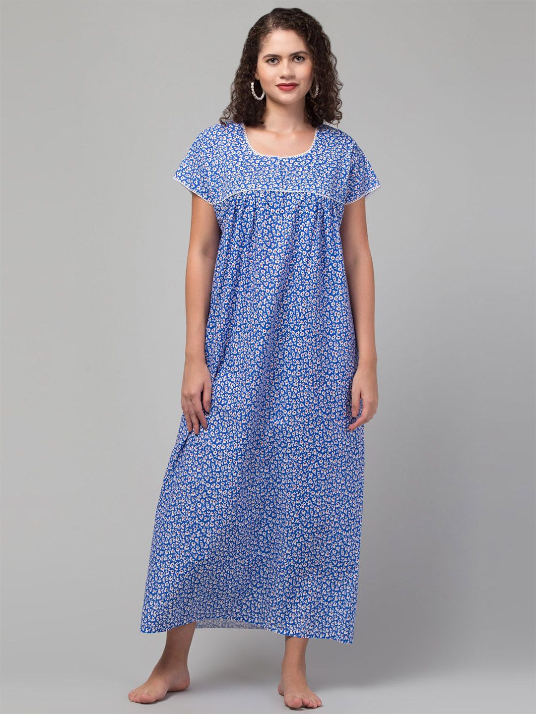 CROWN KING Women Printed Pure Cotton Maxi Nightdress-picture-44
