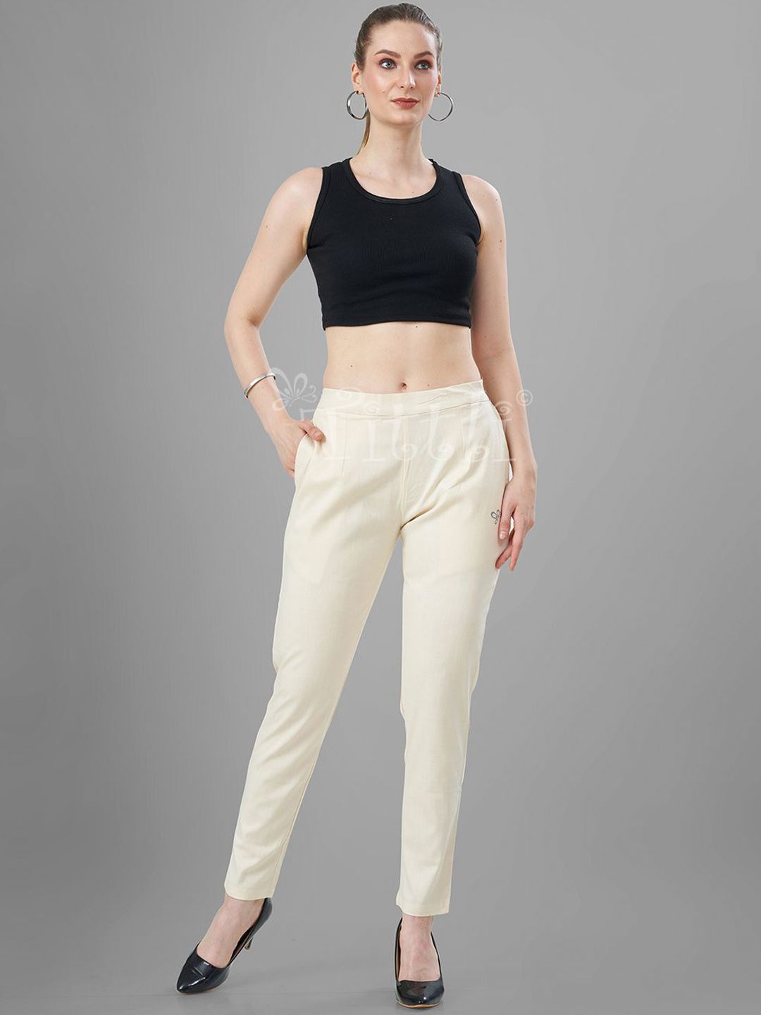 TITTLI Women Solid Relaxed Straight Fit Mid-Rise Stretchable Casual Trousers-picture-40