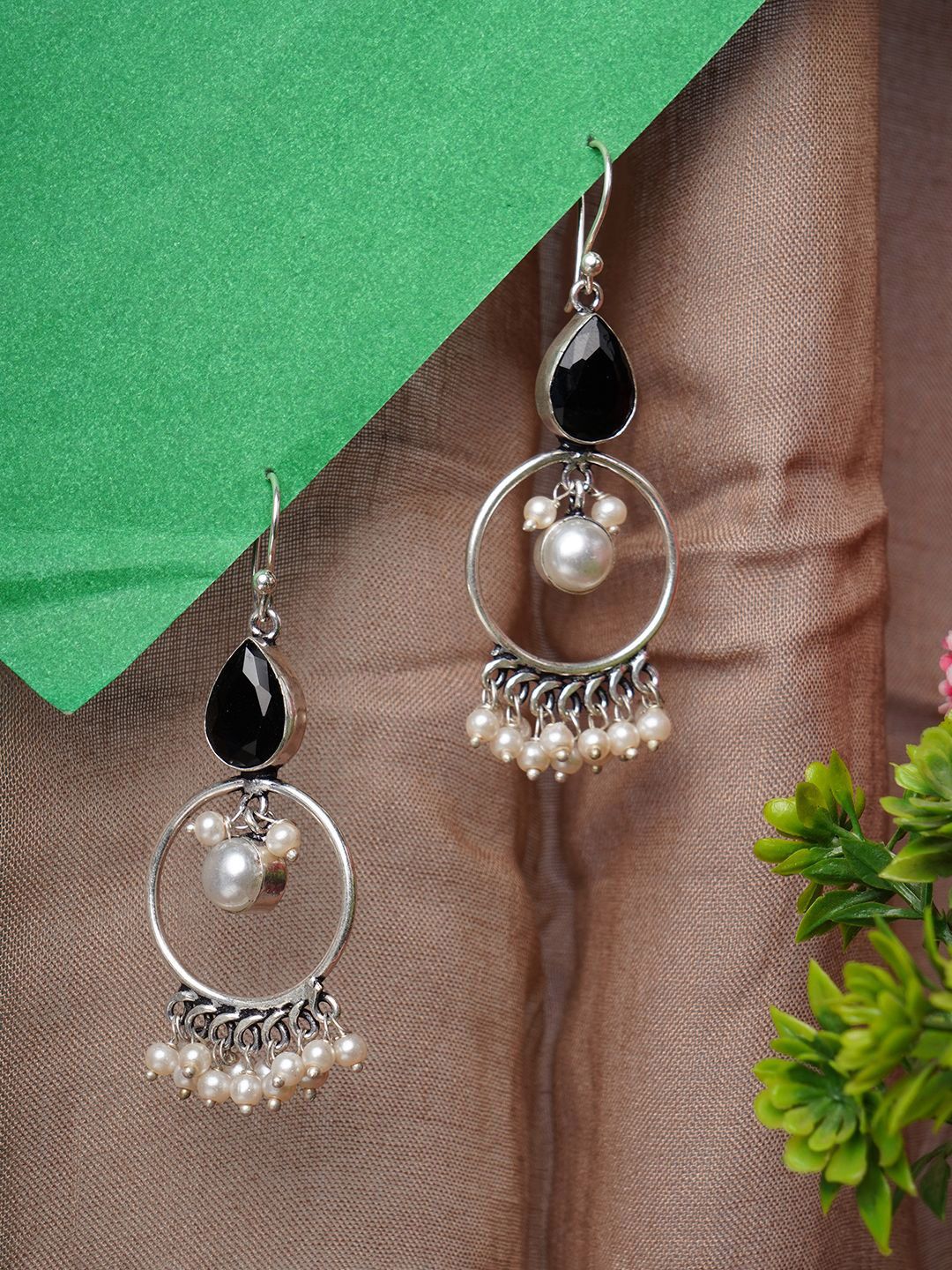 Bamboo Tree Jewels Artificial Stones Studded & Beaded Circular Drop Earrings-picture-14