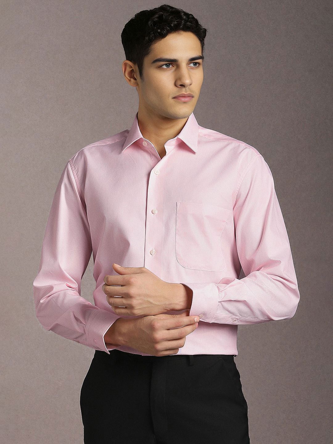 Luxure by Louis Philippe Spread Collar Pure Cotton Formal Shirt-image-23