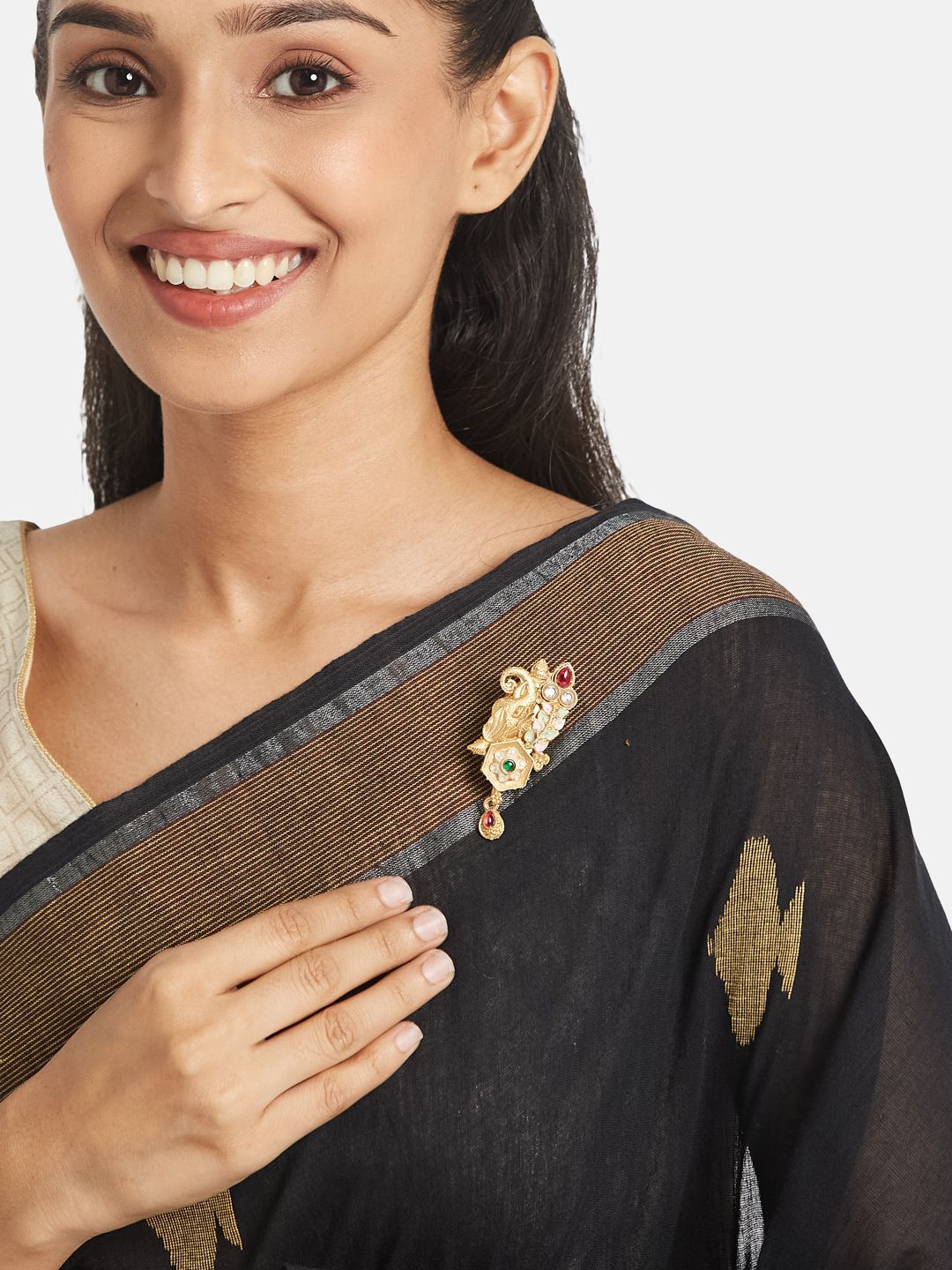 ATIBELLE Gold Plated Artificial Stone Studded Meenakari Brooch