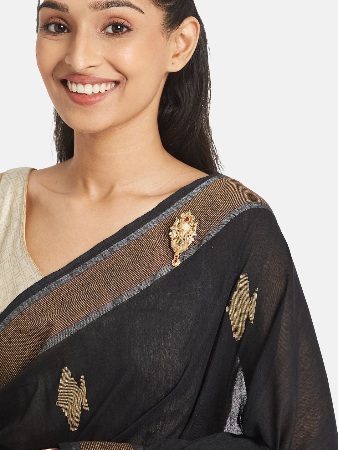 ATIBELLE Gold-Plated Kundan Studded Saree Clip