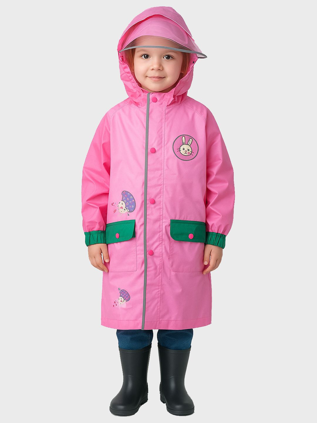 Little Surprise Box LLP Kids Pink Easter Bunny Knee Length Raincoat-picture-33