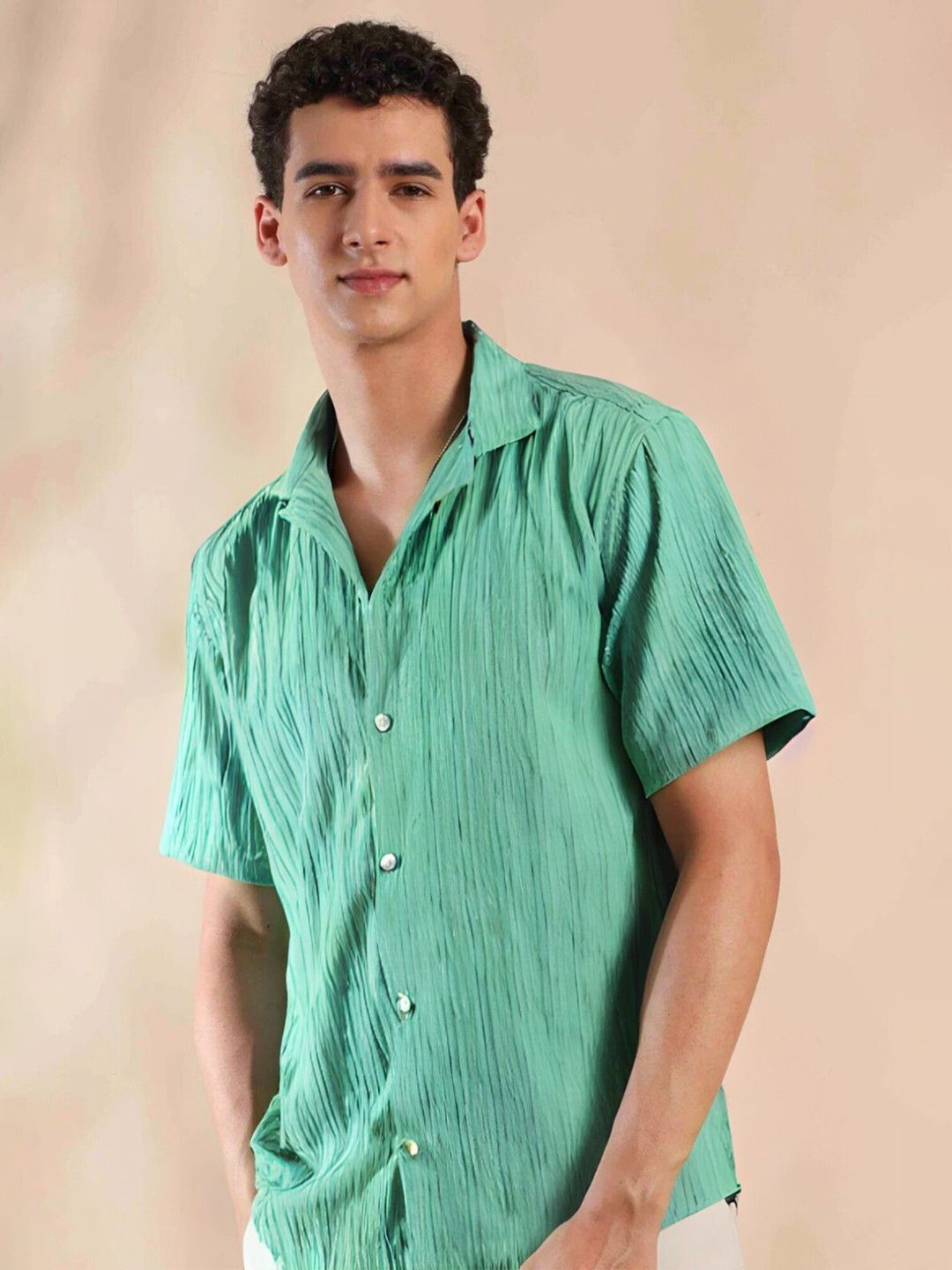 URBANICE Regular Fit Textured Cutaway Collar Casual Shirt-image-30