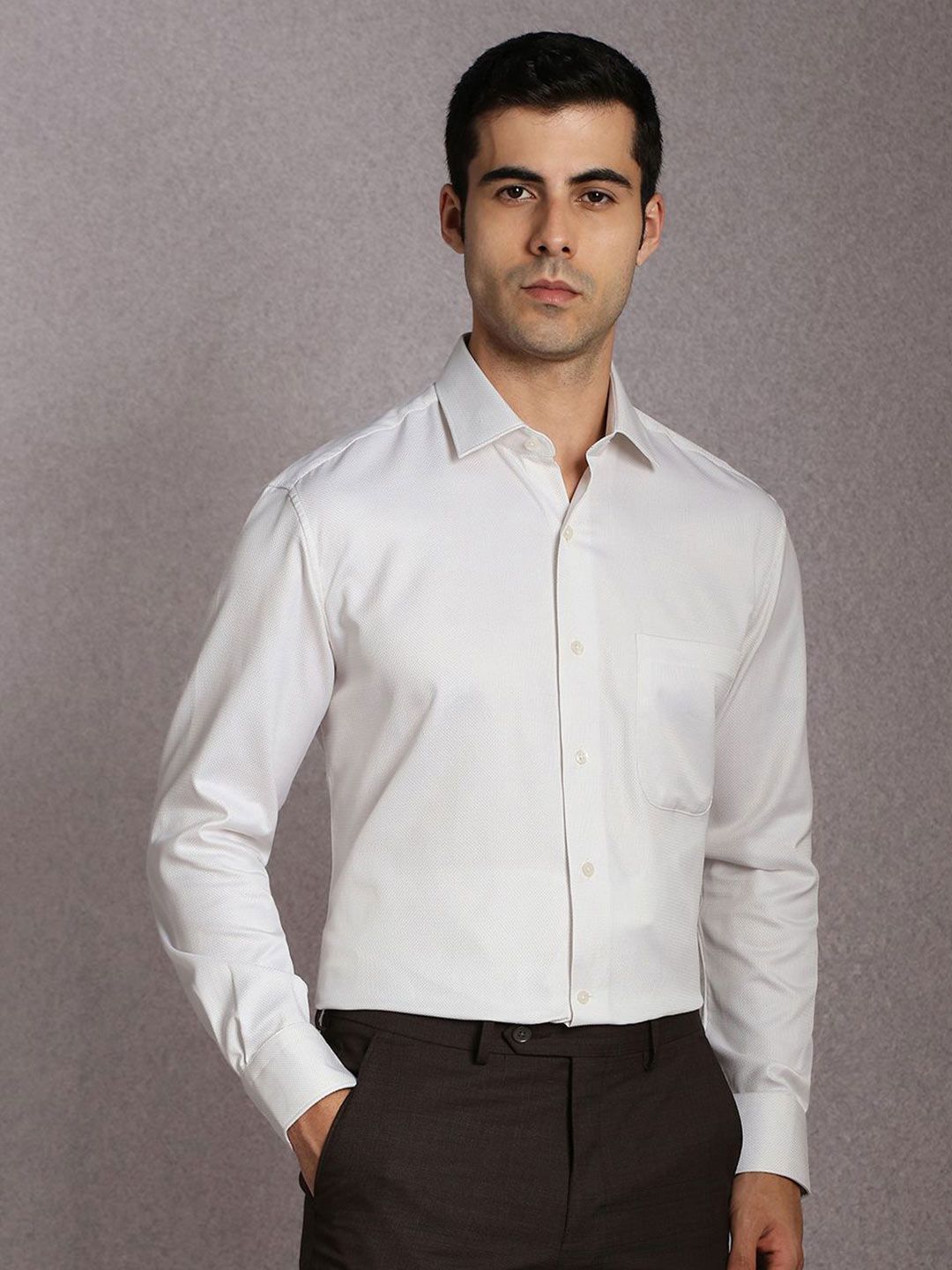 Luxure by Louis Philippe Spread Collar Pure Cotton Formal Shirt-image-42
