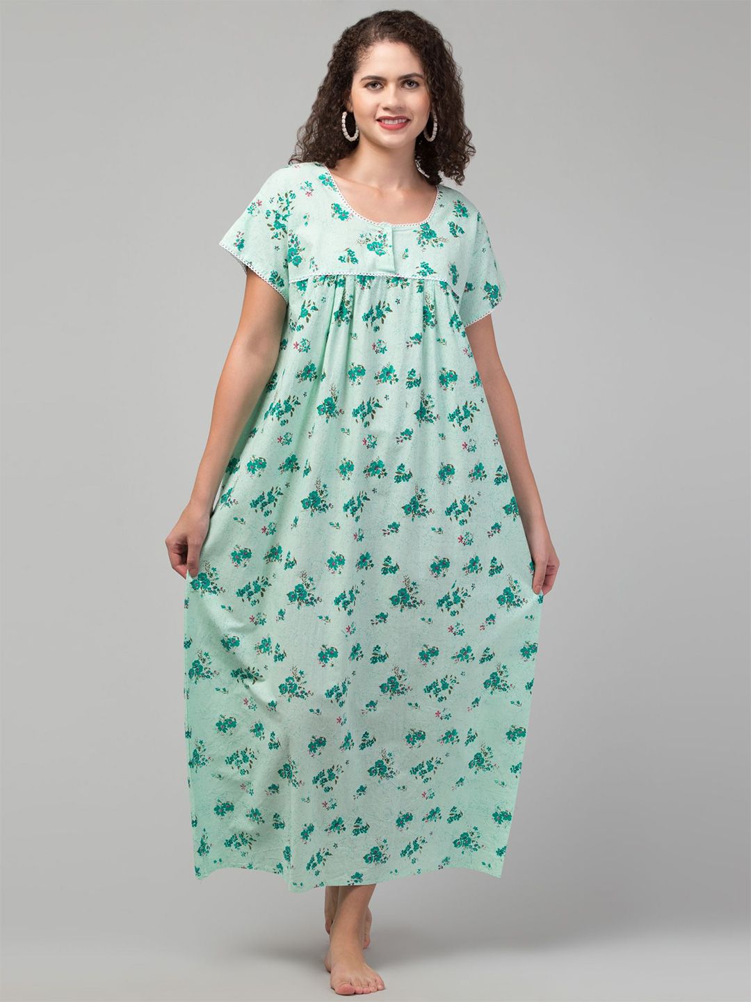 CROWN KING Women Pure Cotton Floral Printed Maxi Nightdress-picture-21
