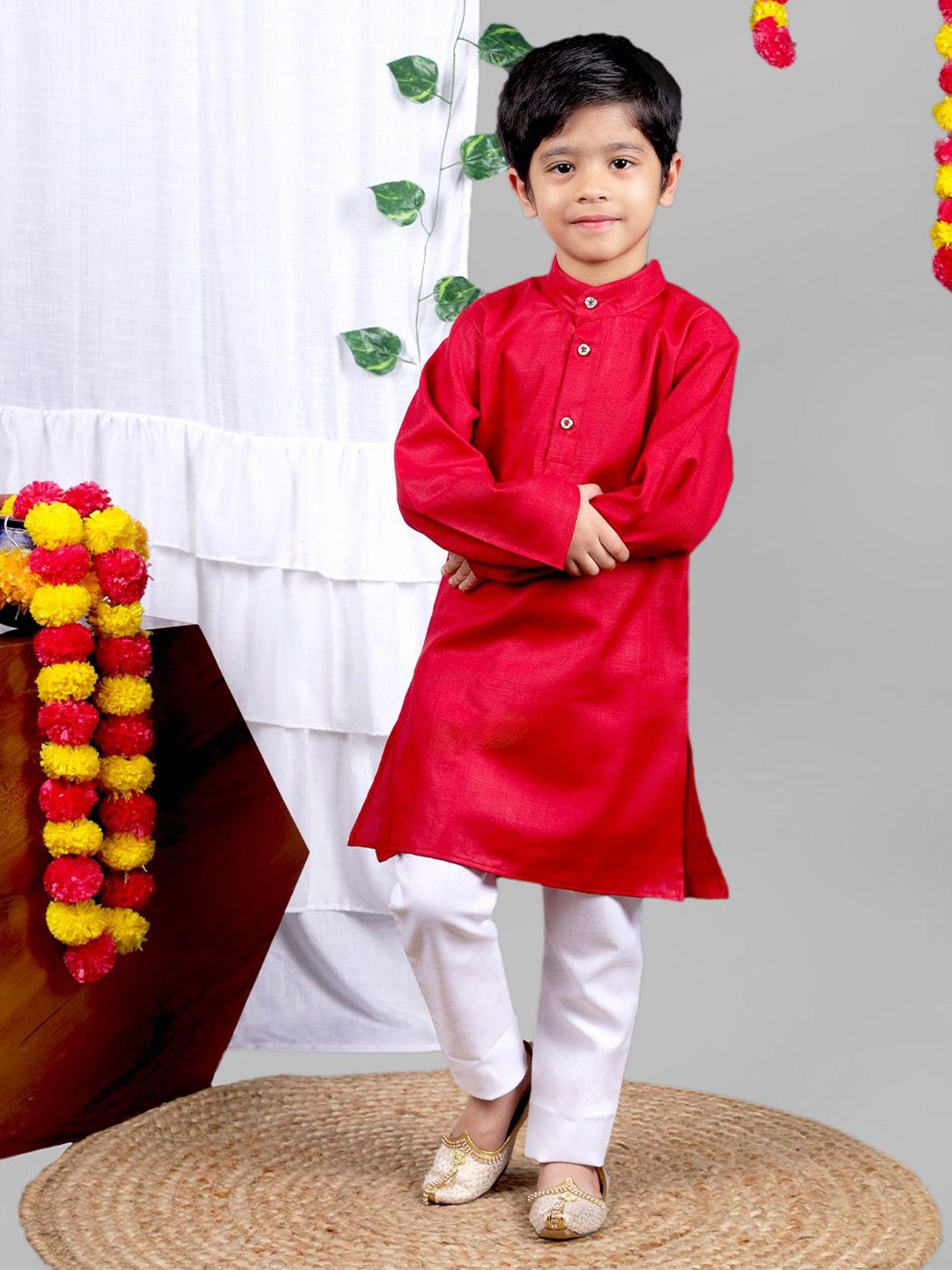 VALUE CREATION Boys Mandarin Collar Straight Kurta With Pyjamas-picture-57