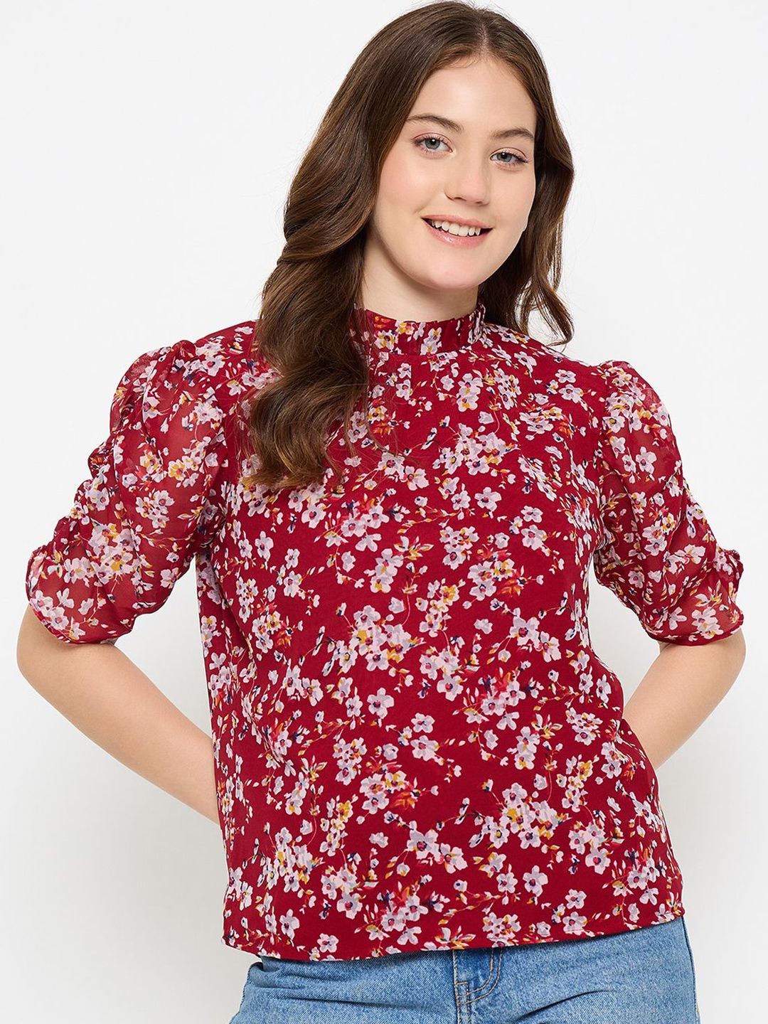 Imfashini Floral Printed Choker Neck Regular Top-picture-28