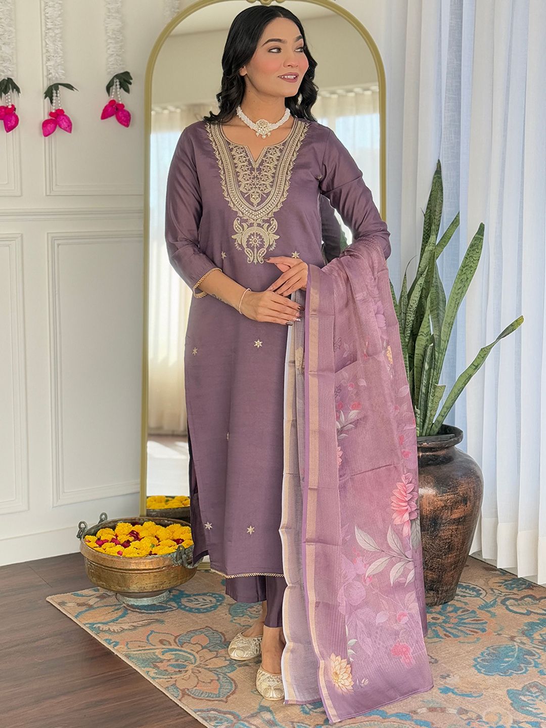 Siya Fashion Women Ethnic Motifs Embroidered Thread Work Kurta with Trousers & Dupatta