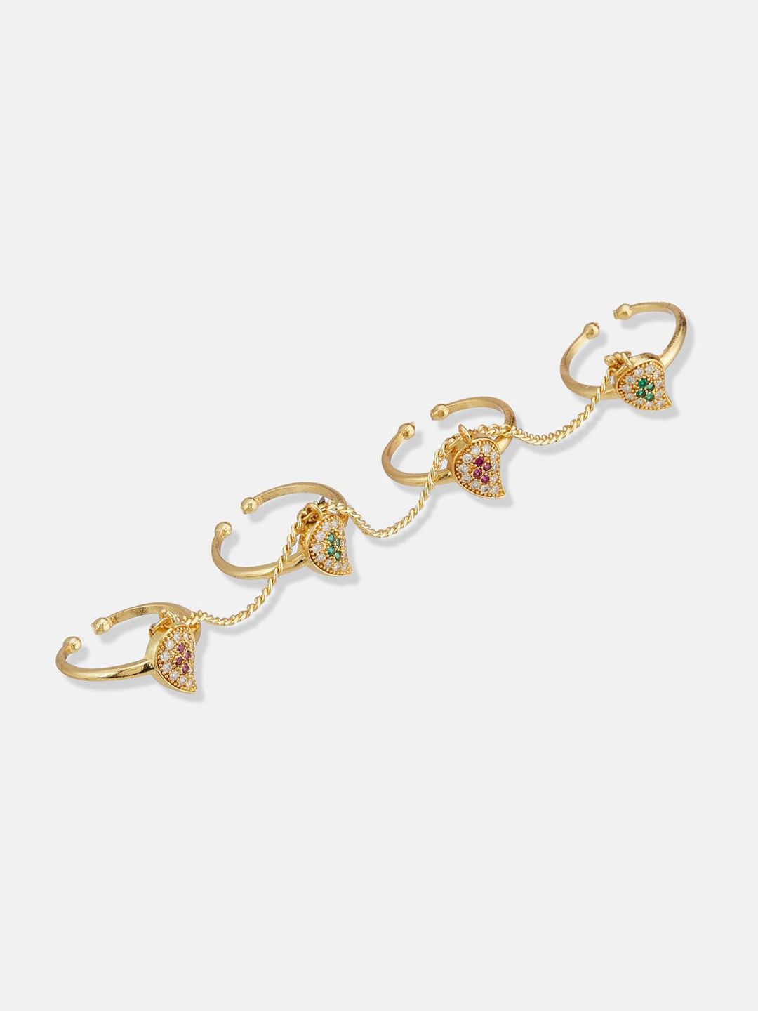 ATIBELLE Set Of 4 Gold-Plating Stone Studded Fusion Ring