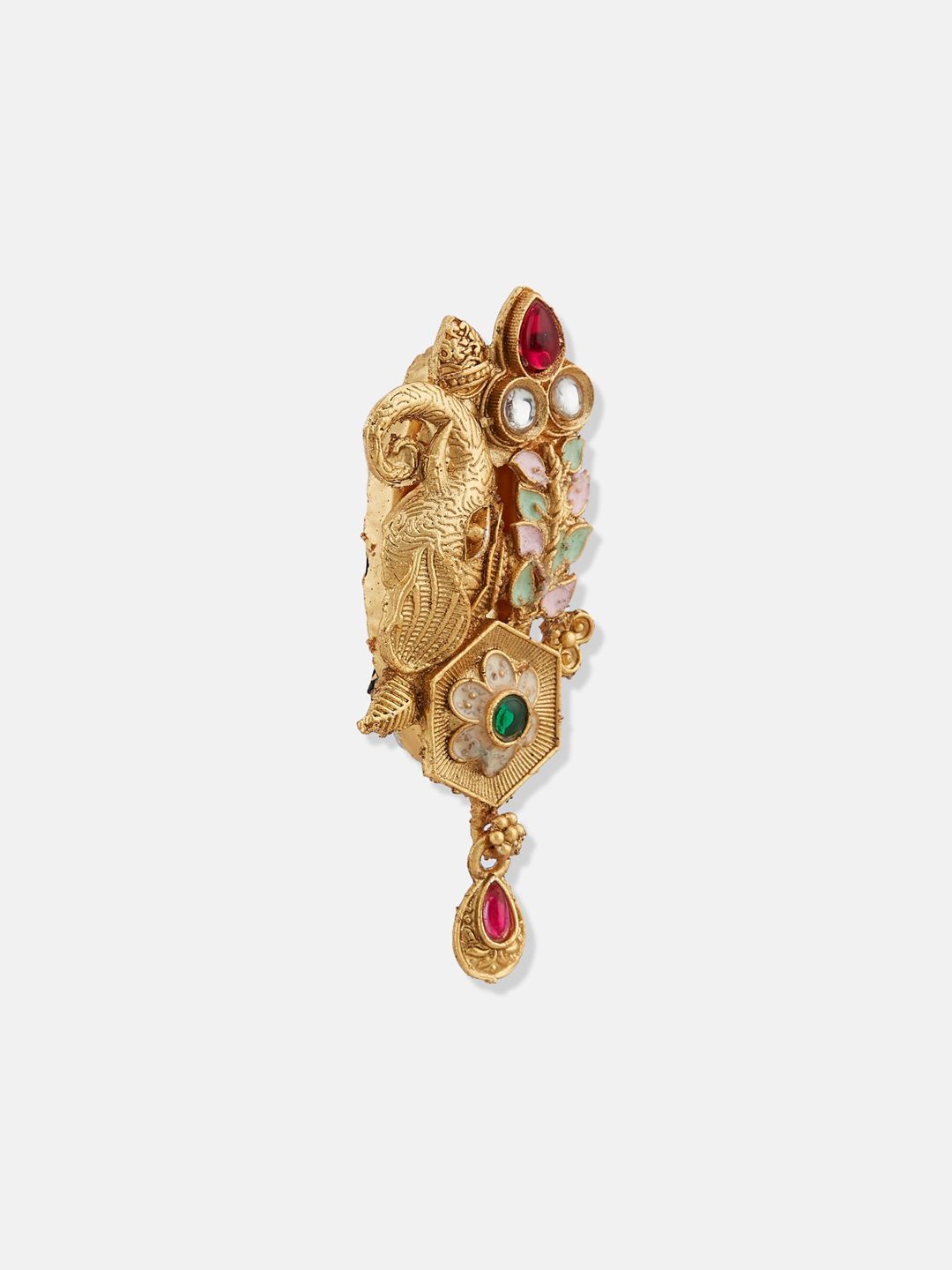 ATIBELLE Gold Plated Artificial Stone Studded Meenakari Brooch