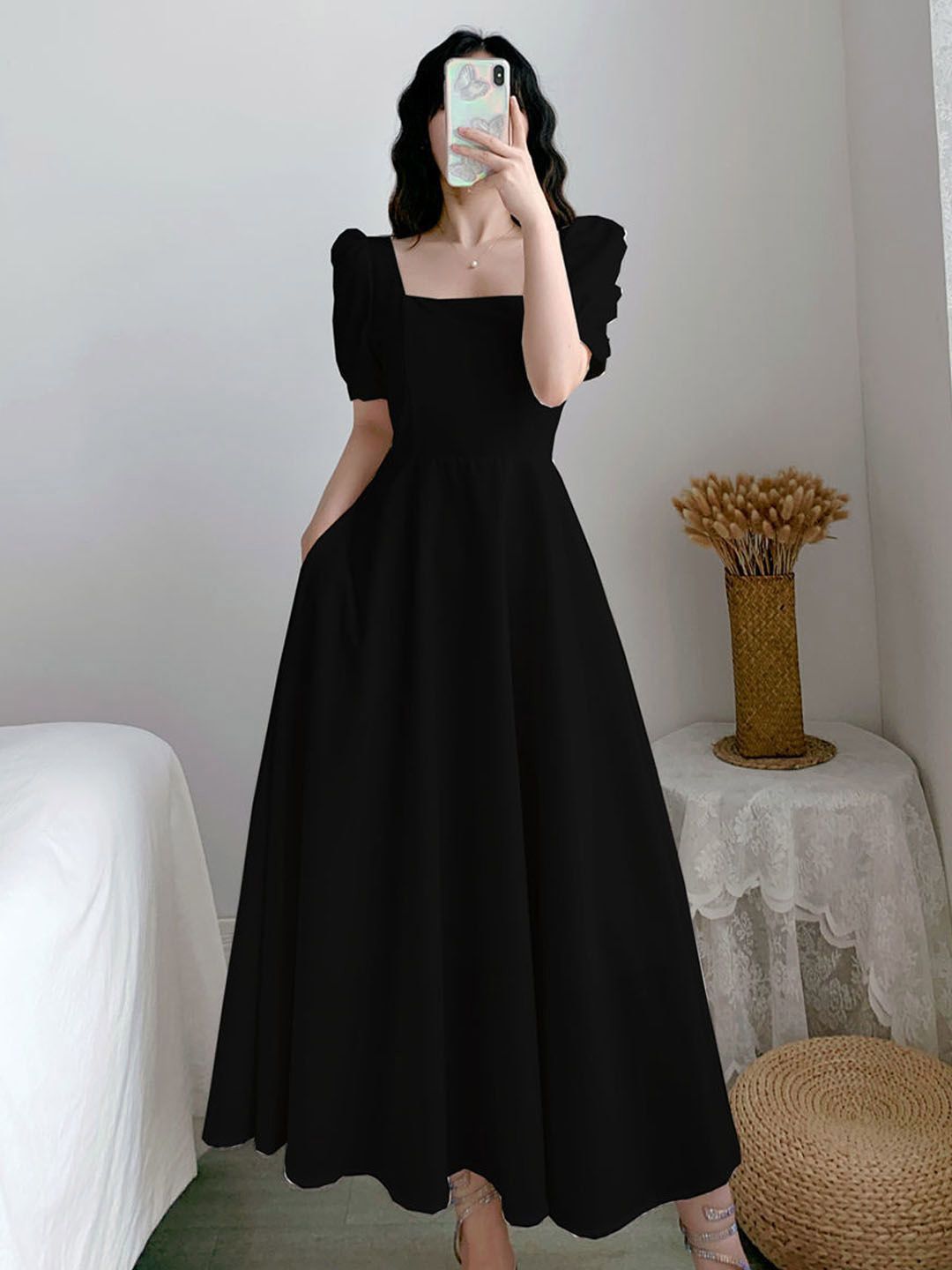 StyleCast Women Puff Sleeve Fit & Flare Midi Dress-picture-21