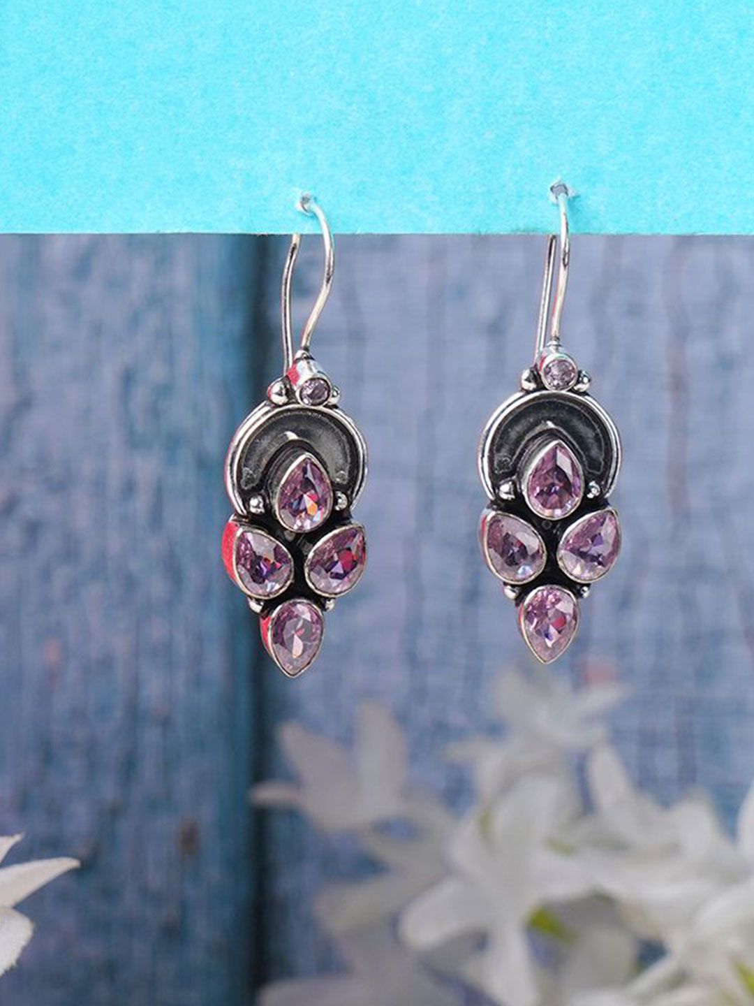 Bamboo Tree Jewels Artificial Stones Studded Oxidised Leaf Shaped Drop Earrings-picture-10