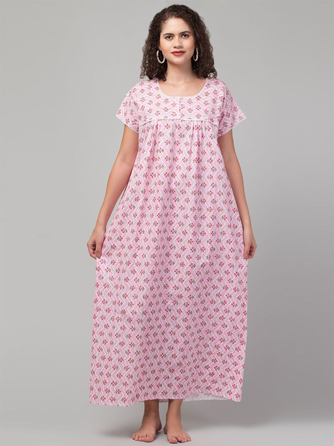 CROWN KING Floral Printed Pure Cotton Maxi Nightdress-picture-52