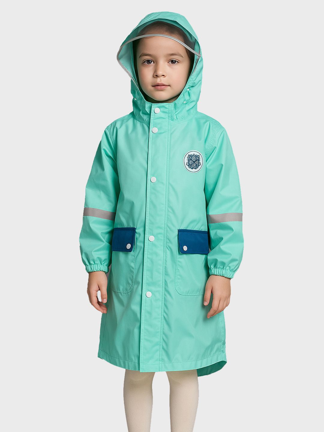 Little Surprise Box LLP Kids & Teens Minimal Mint & Blue Pocket Knee Length Raincoat-picture-29